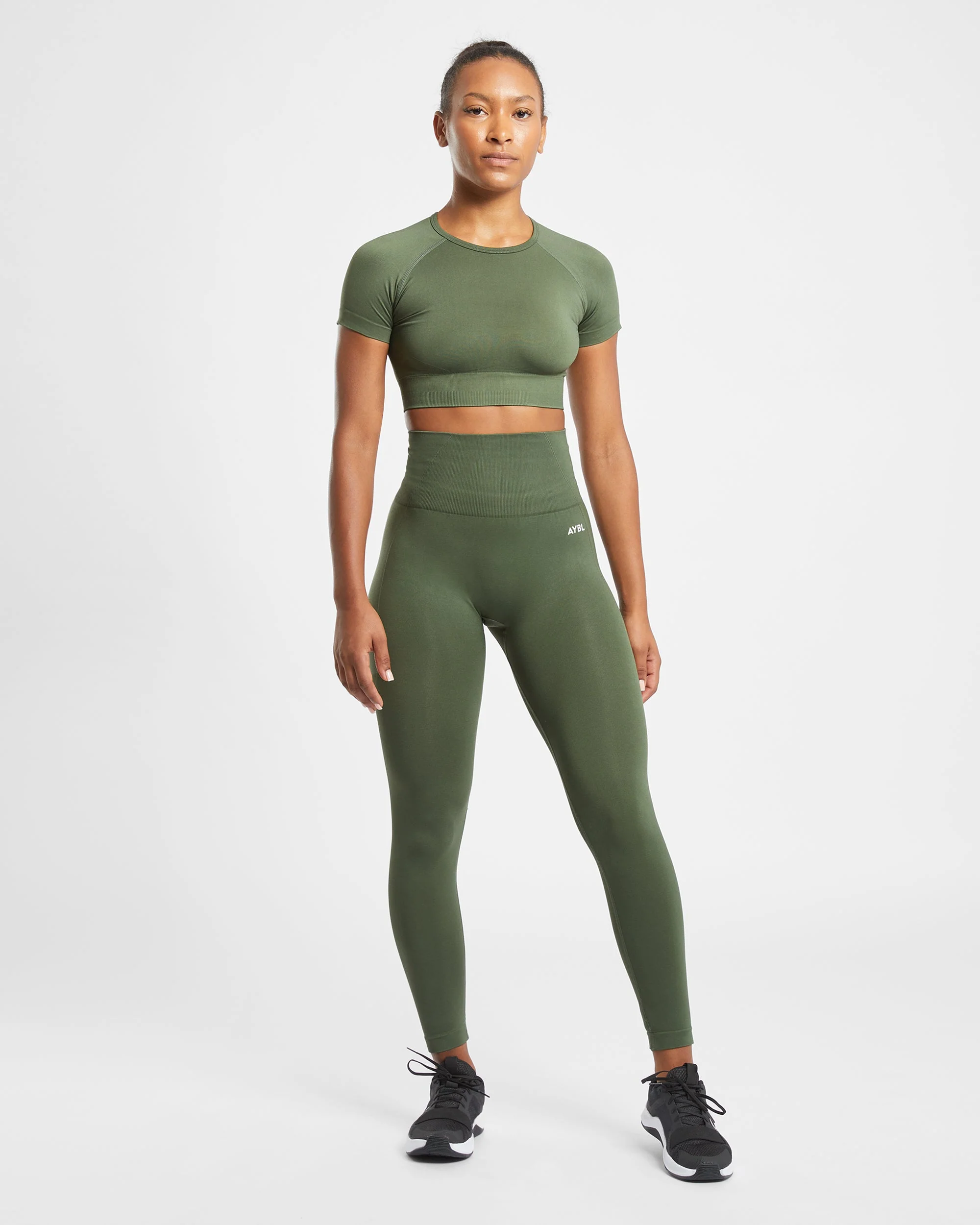 Empower Seamless Crop Top - Khaki Green - Image 3