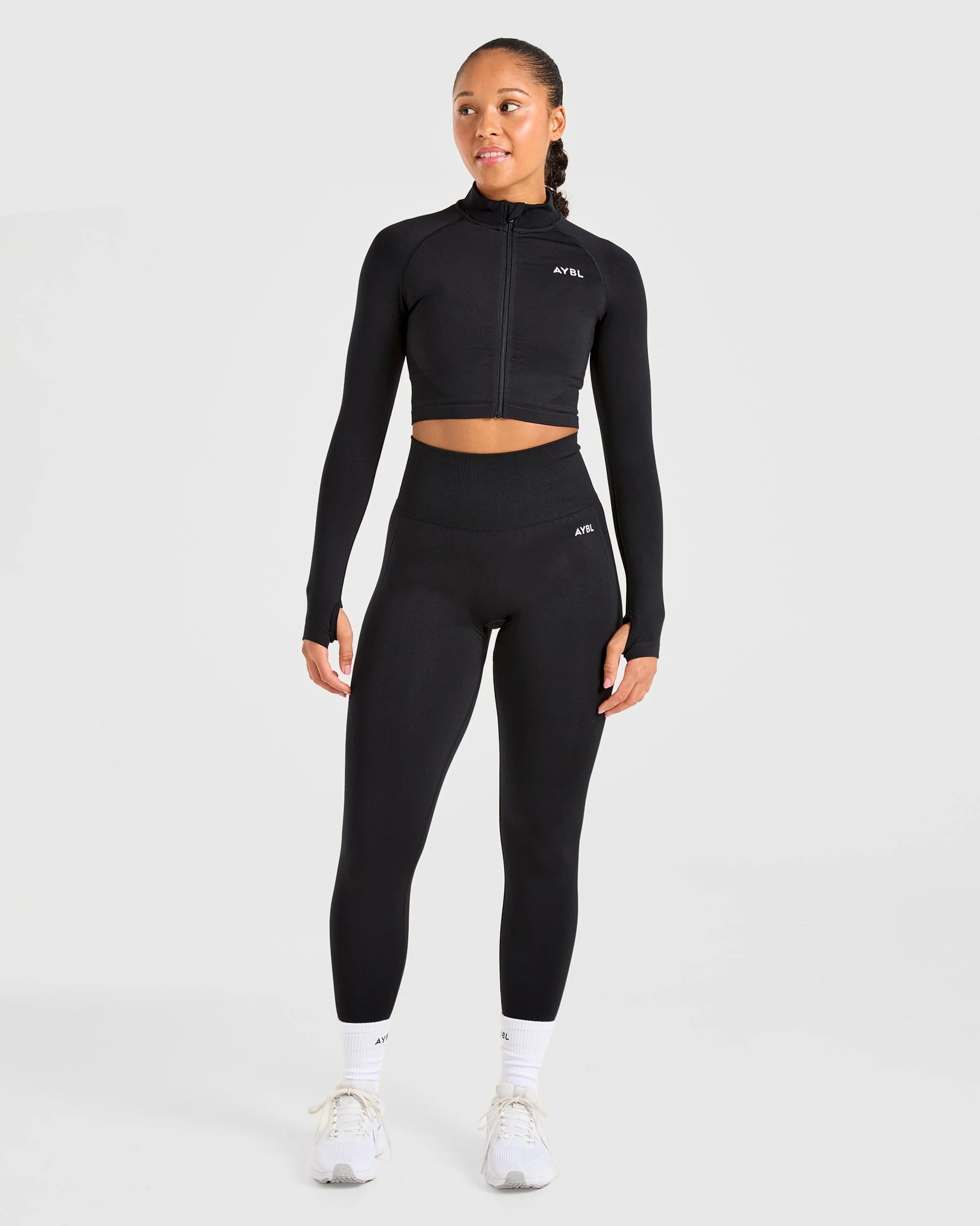 Empower Seamless Crop Zip Jacket - Black - Image 3