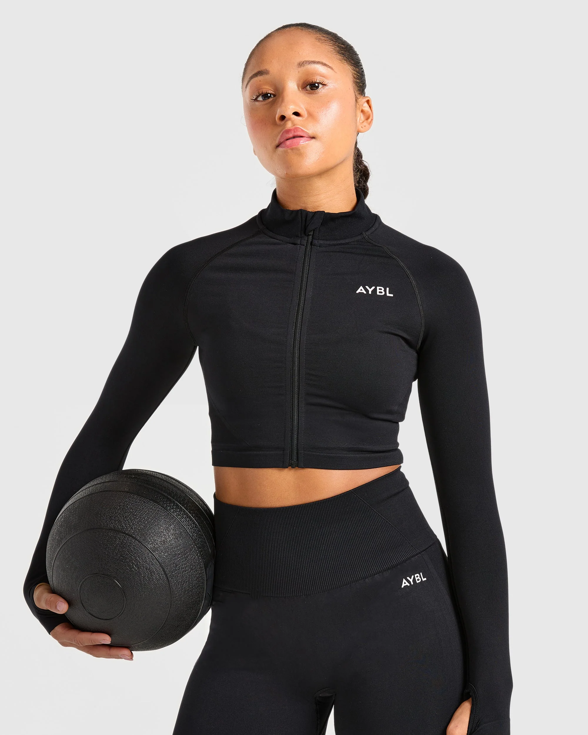 Empower Seamless Crop Zip Jacket - Black - Image 7