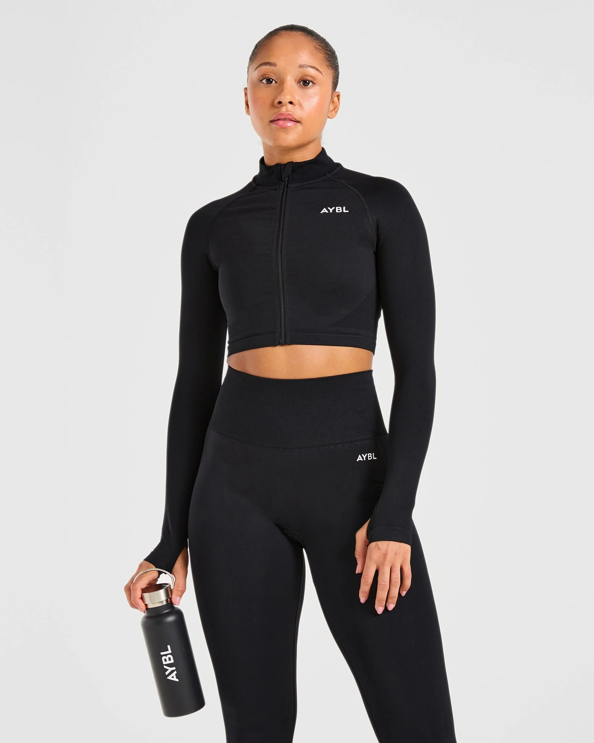 Empower Seamless Crop Zip Jacket - Black - Image 8