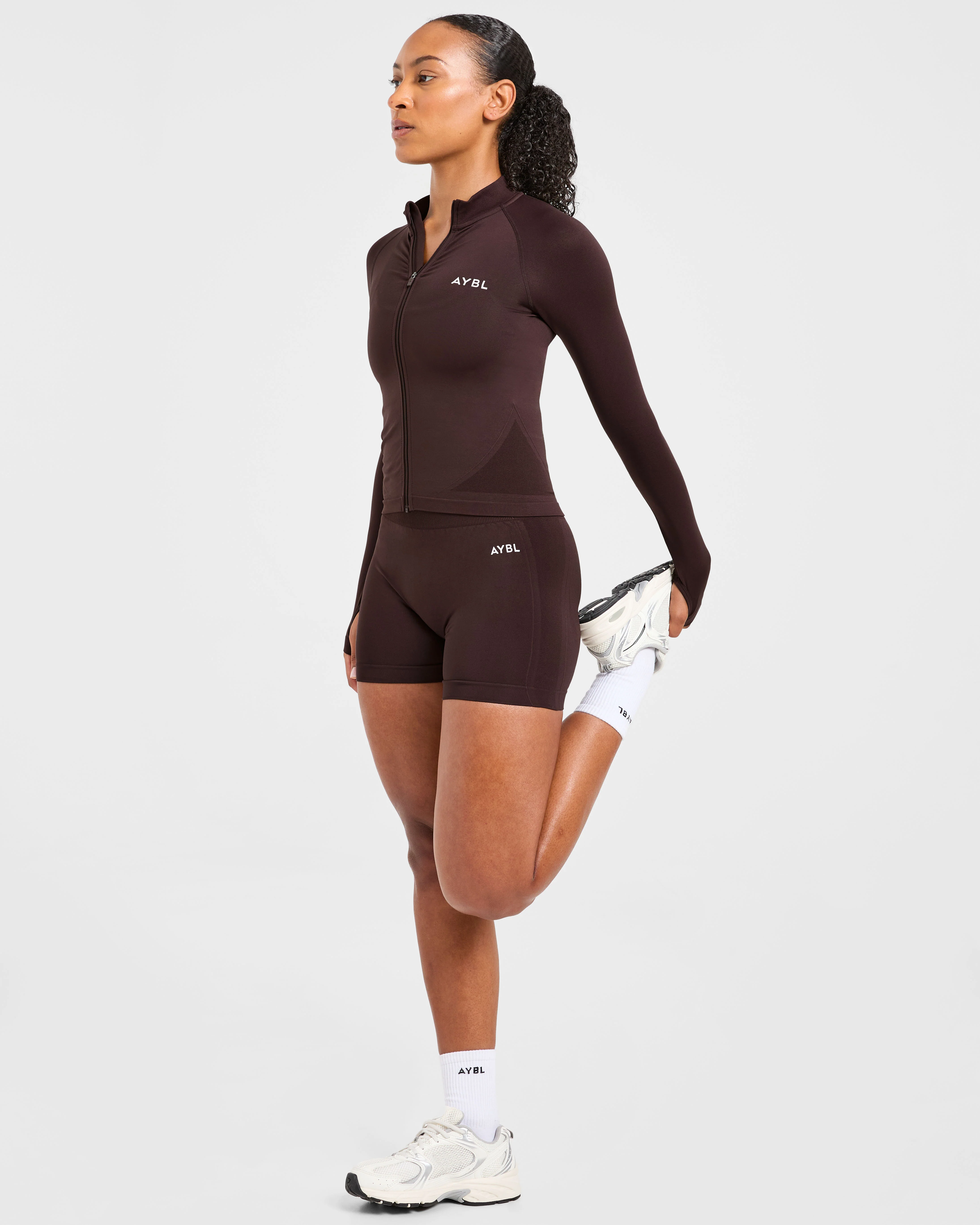 Empower Seamless Full Zip Jacket - Cocoa Brown - Image 8