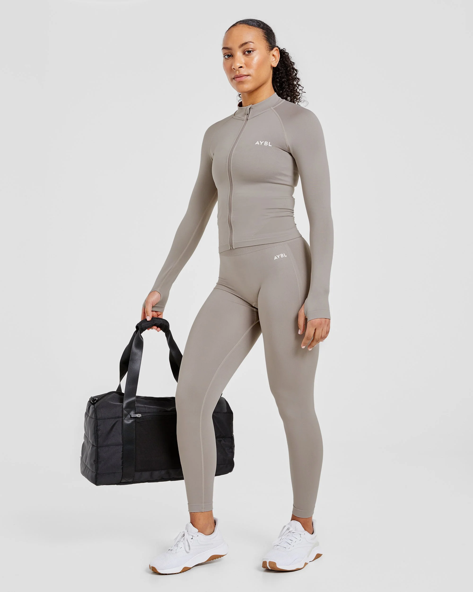 Empower Seamless Full Zip Jacket - Taupe - Image 8