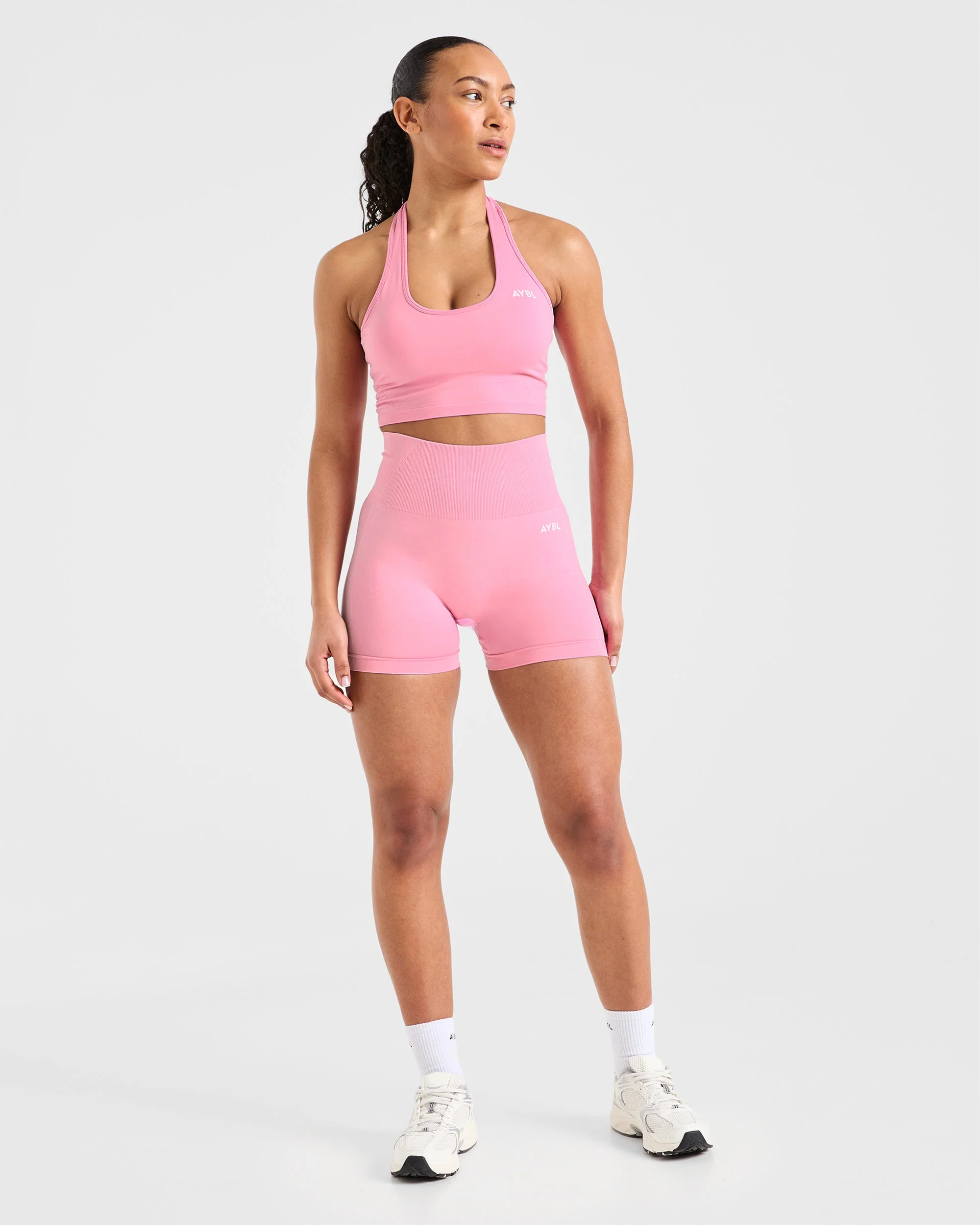 Empower Seamless Halterneck Crop Top - Baby Pink - Image 3