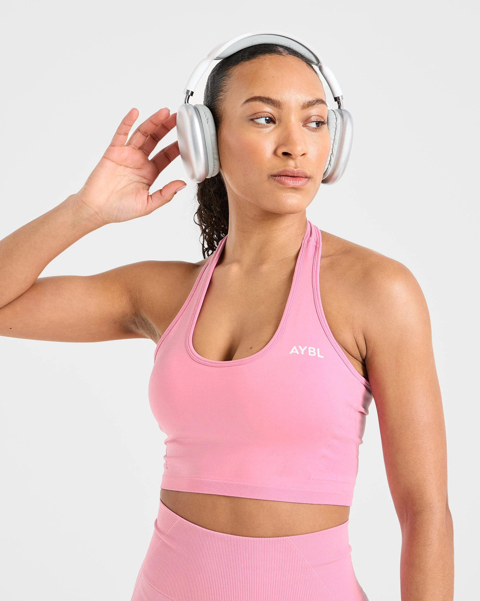 Empower Seamless Halterneck Crop Top - Baby Pink - Image 8