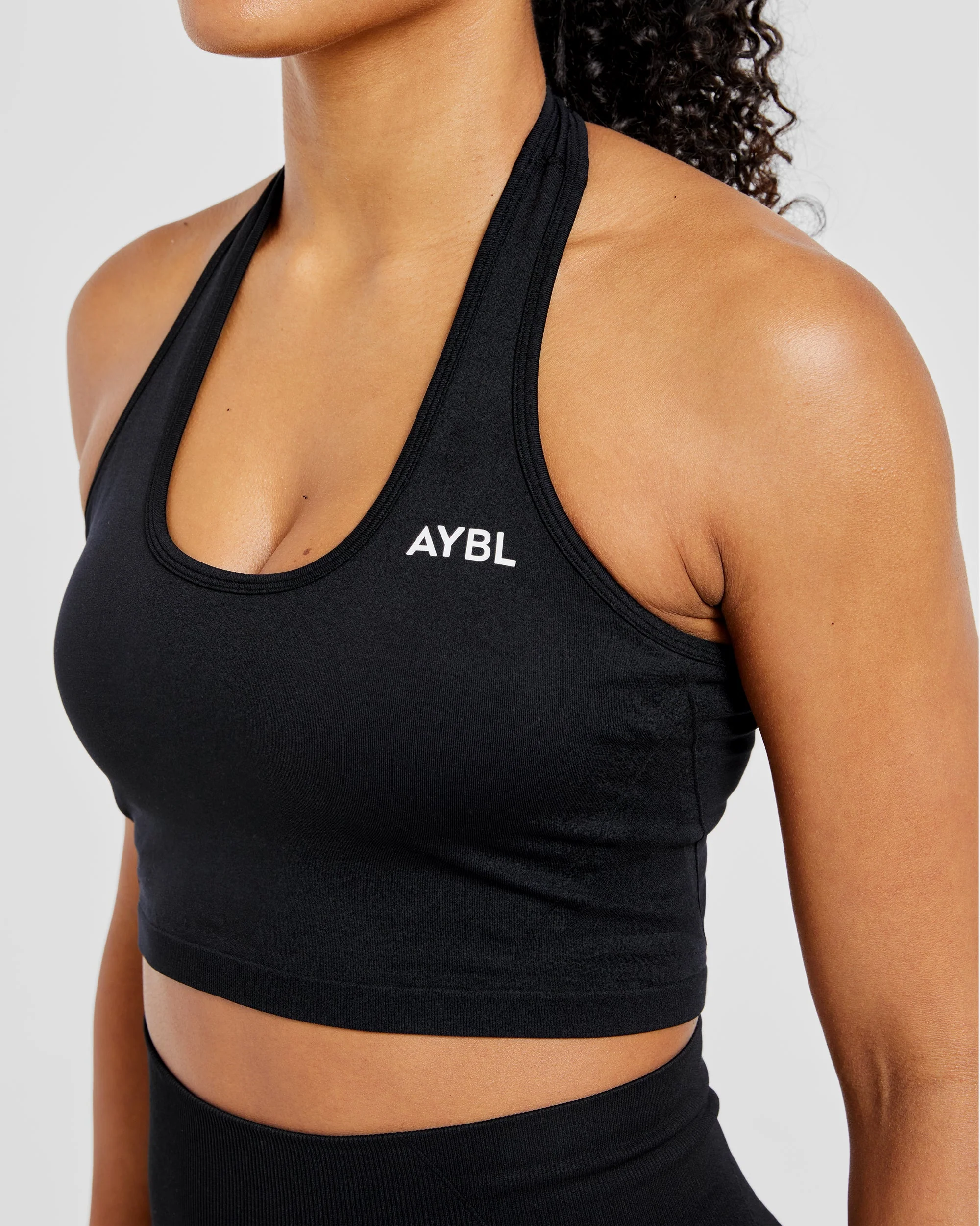 Empower Seamless Halterneck Crop Top - Black - Image 5