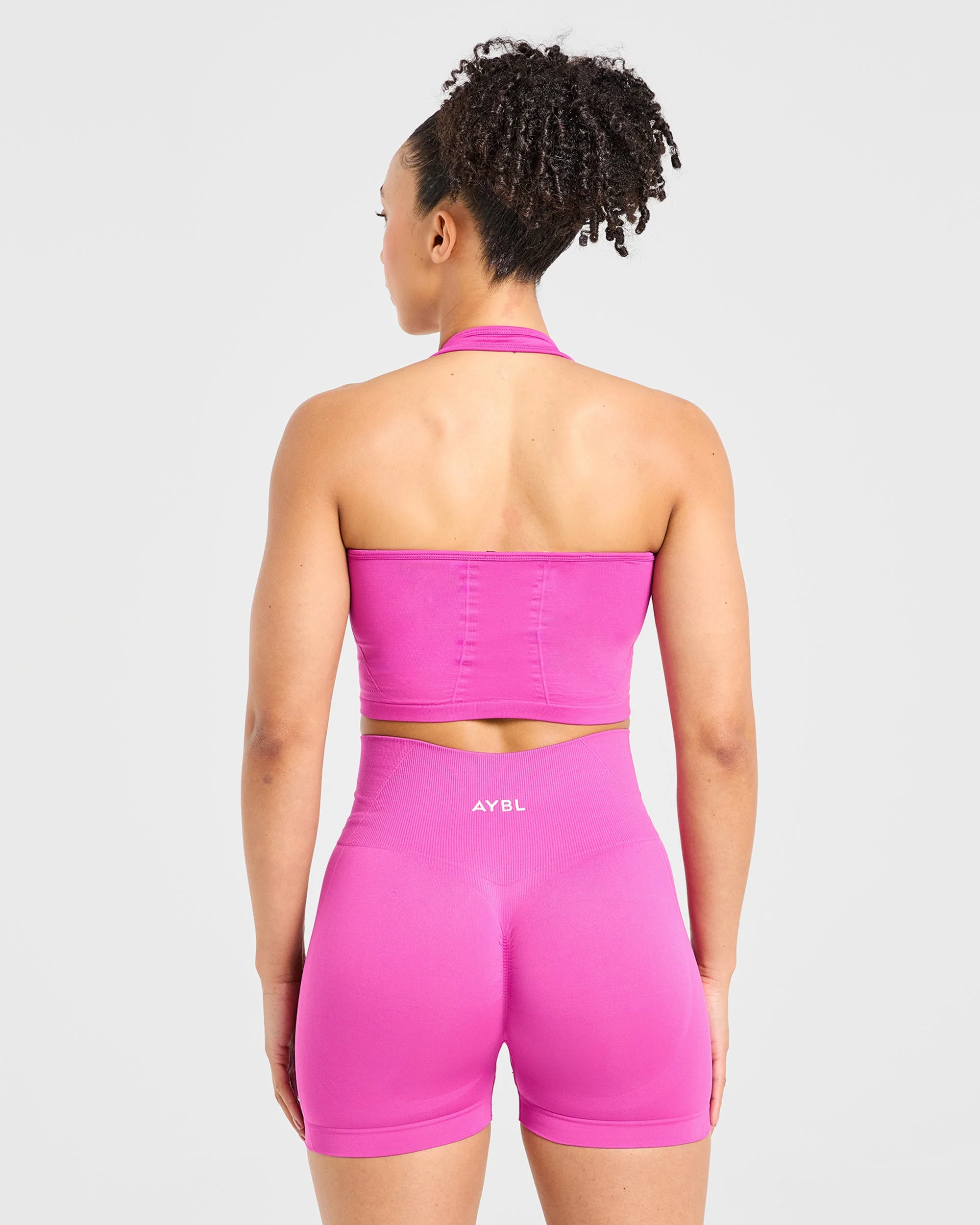 Empower Seamless Halterneck Crop Top - Magenta - Image 2