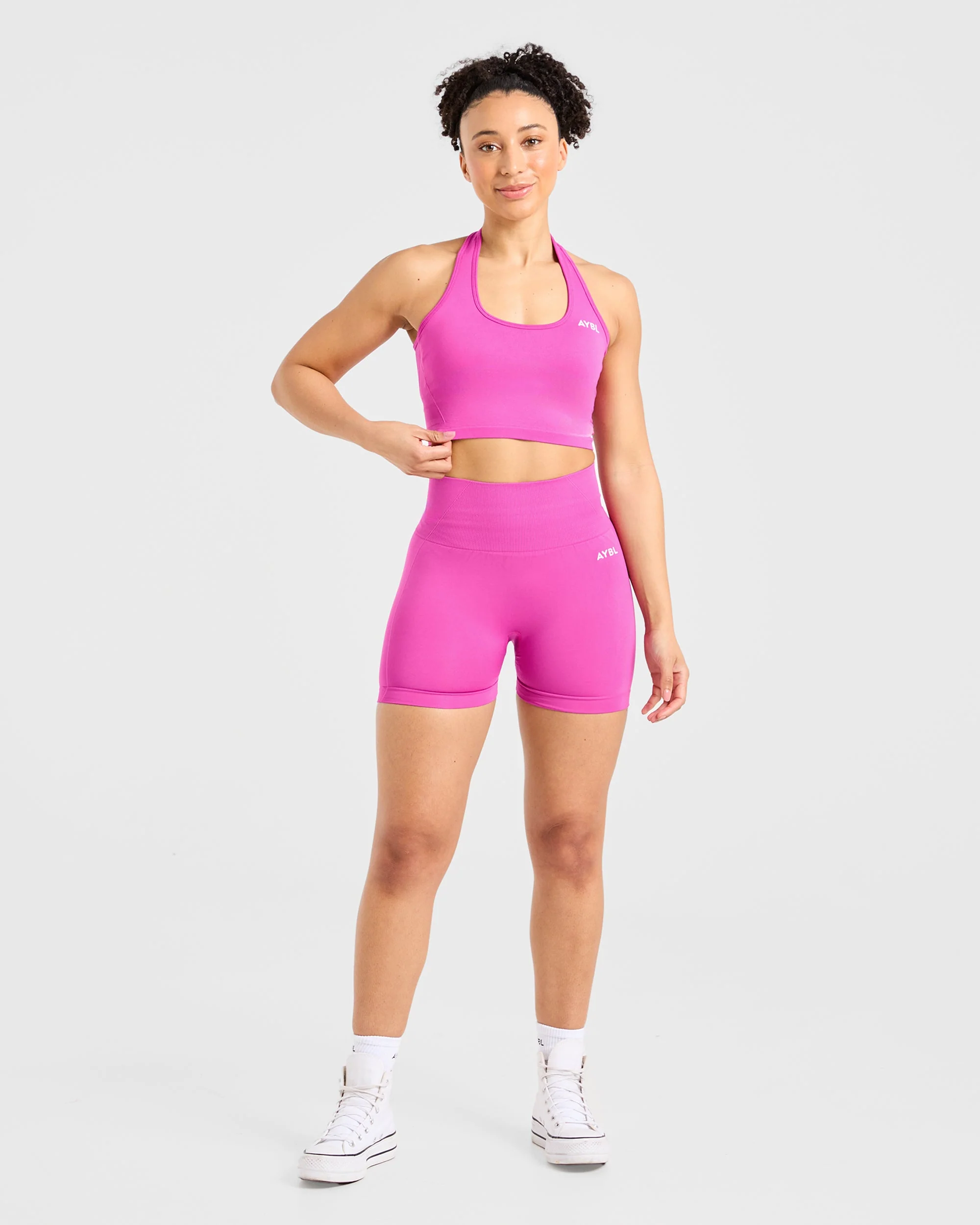 Empower Seamless Halterneck Crop Top - Magenta - Image 3