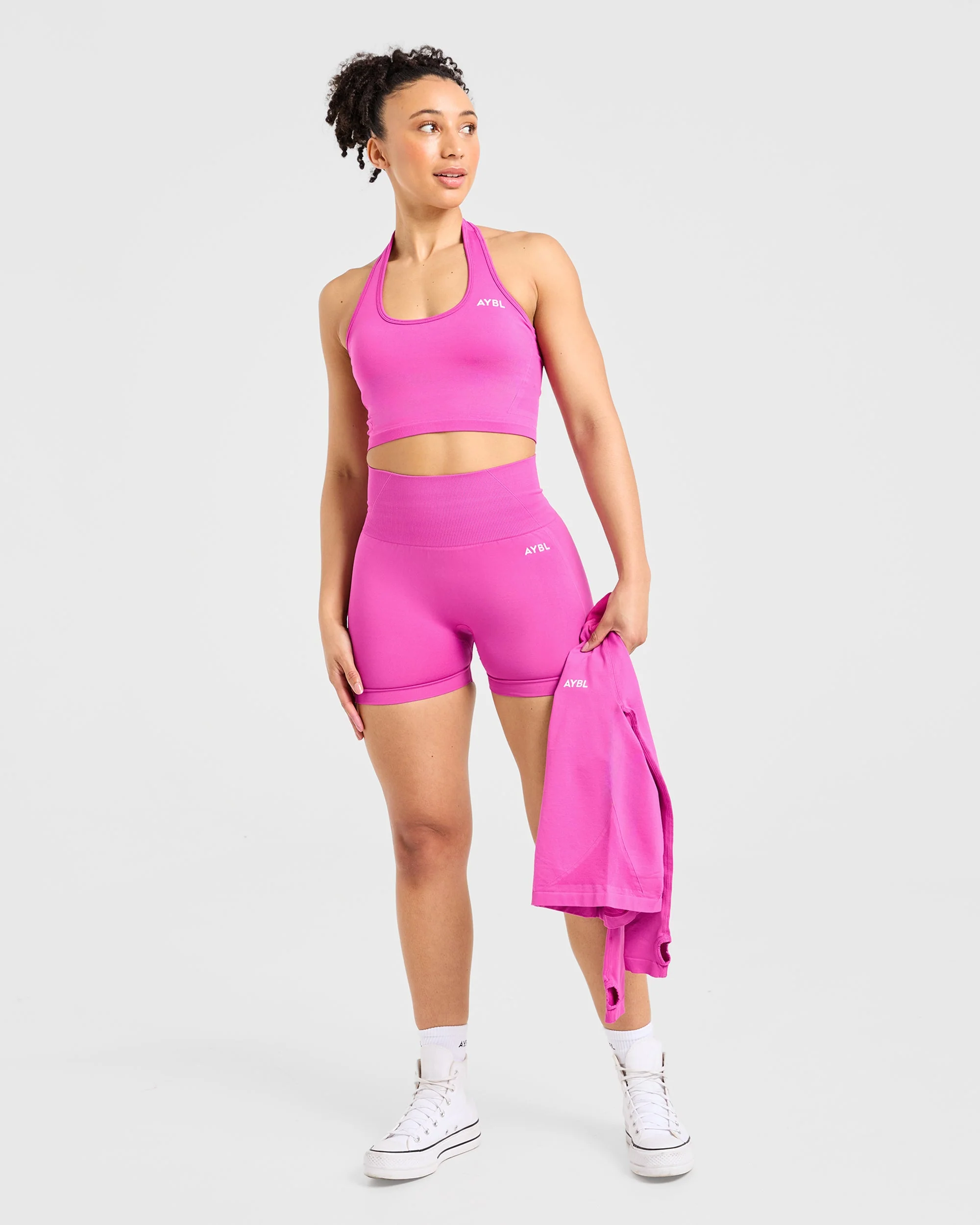 Empower Seamless Halterneck Crop Top - Magenta - Image 8