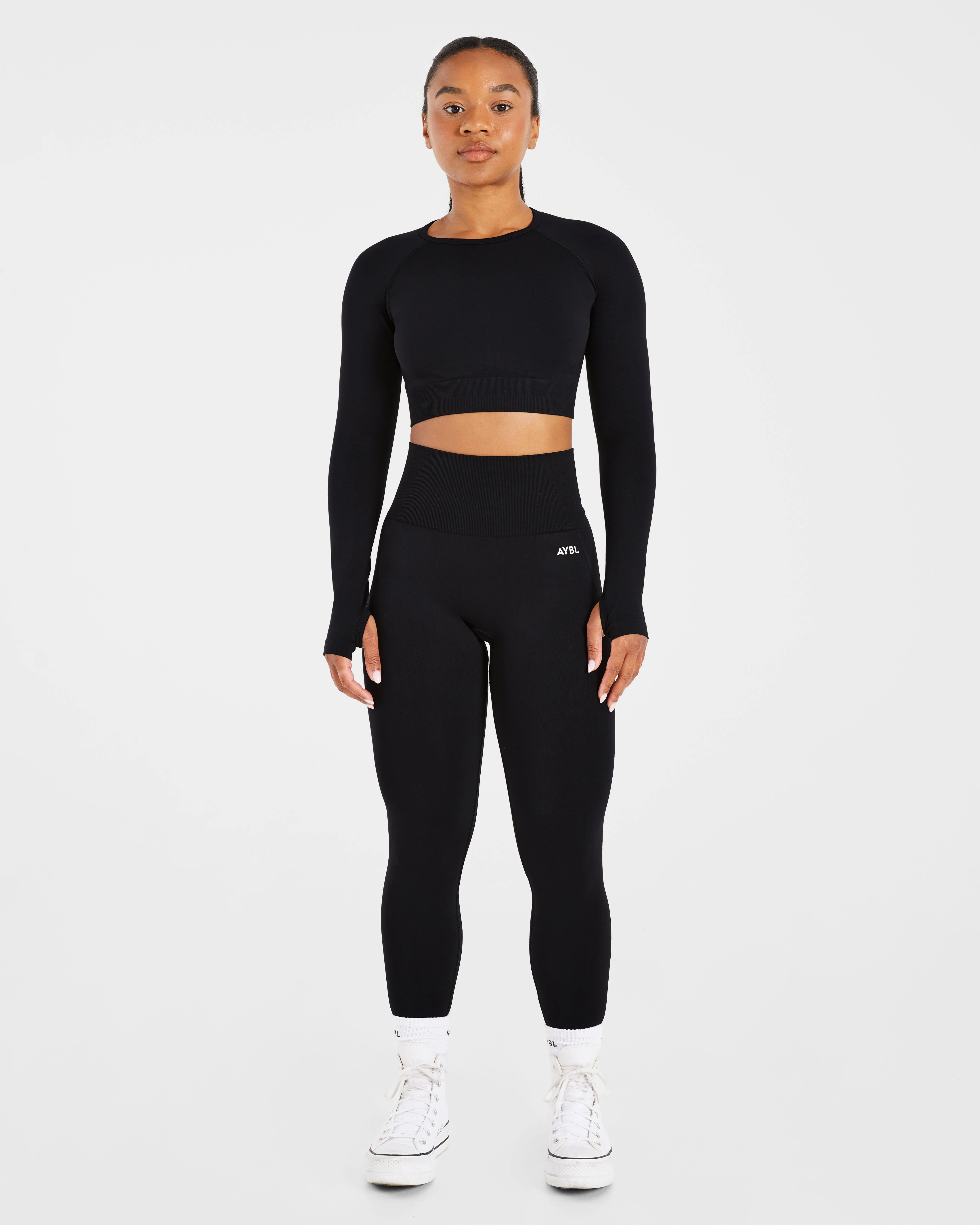 Empower Seamless Long Sleeve Crop Top - Black - Image 3