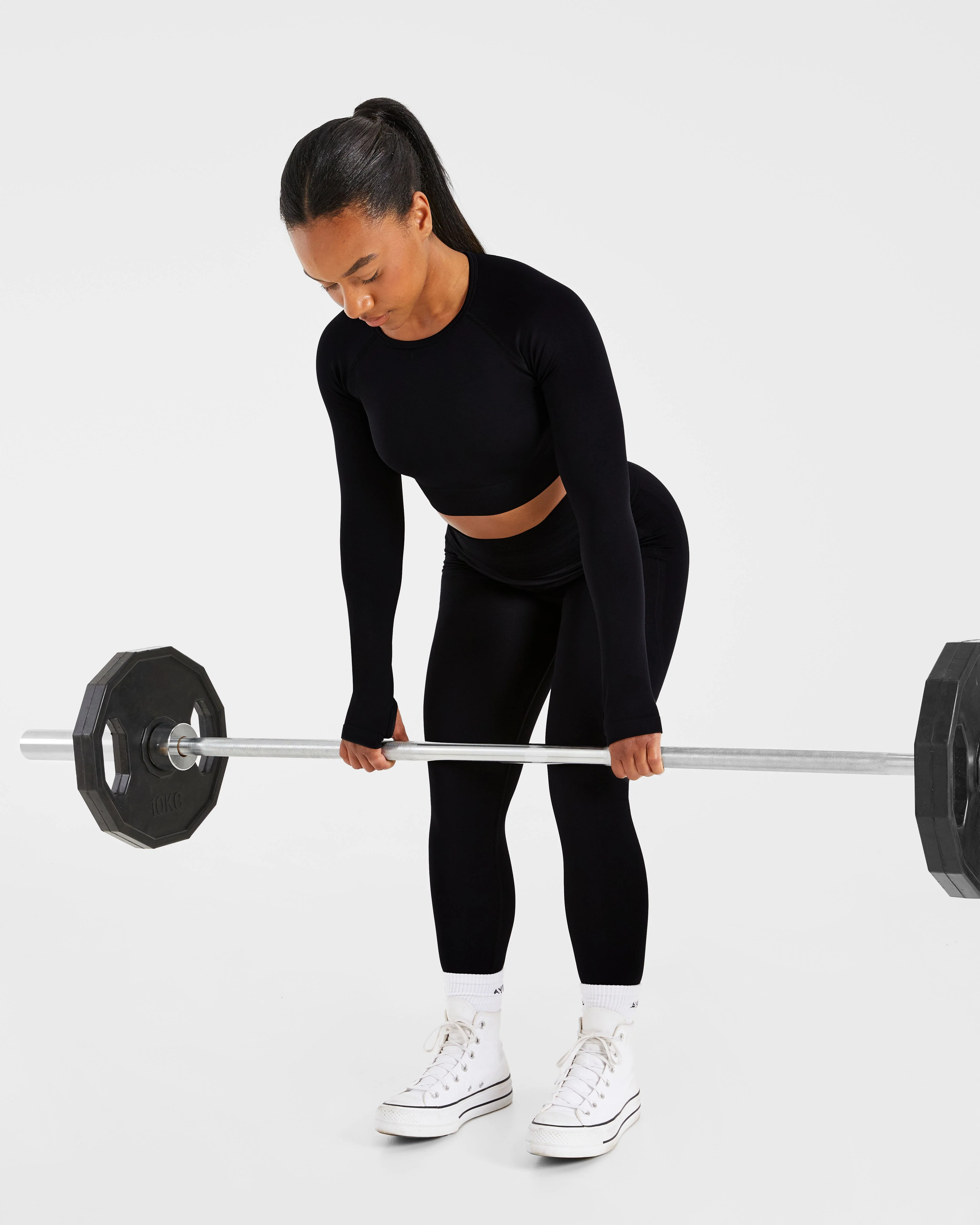 Empower Seamless Long Sleeve Crop Top - Black - Image 7