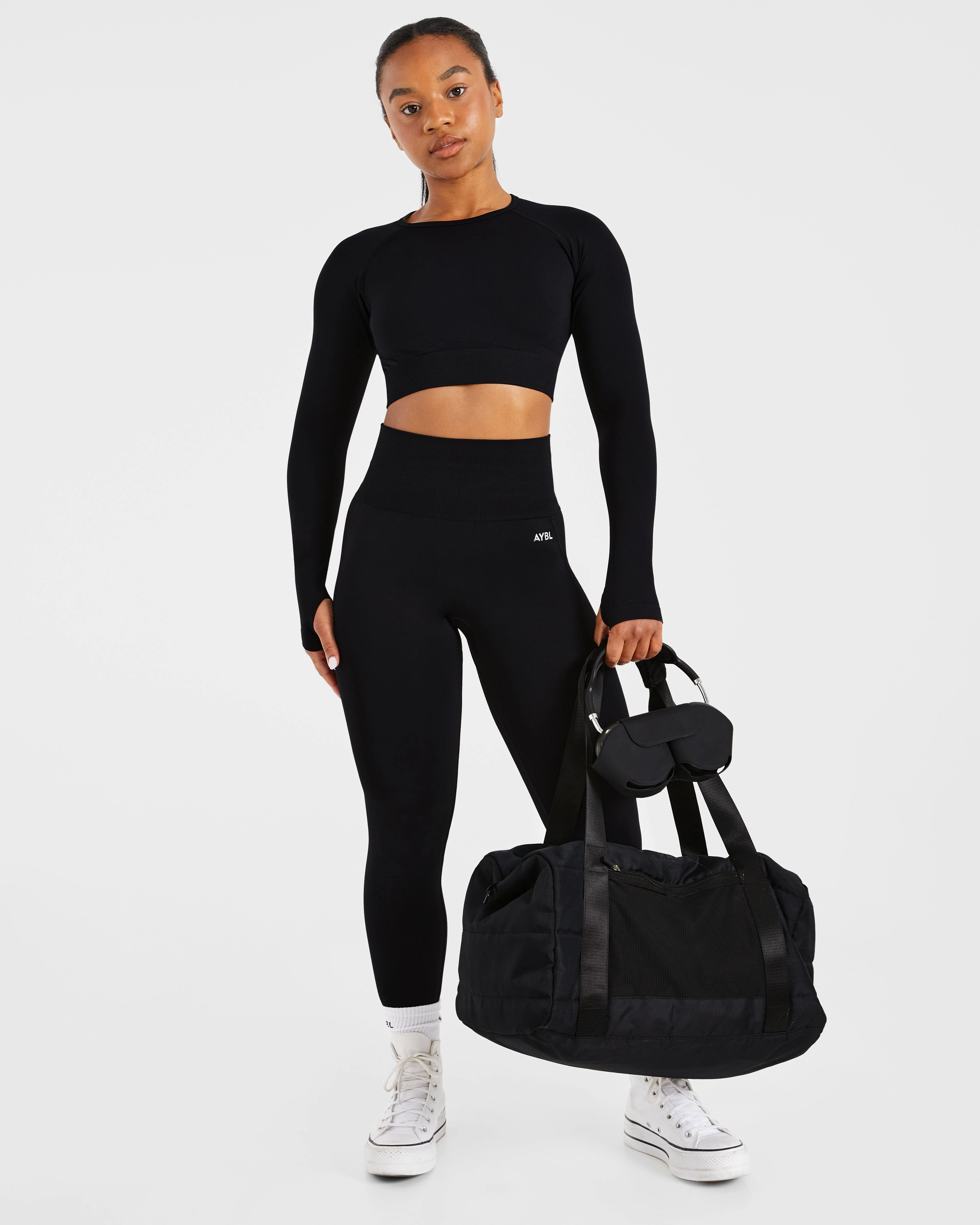 Empower Seamless Long Sleeve Crop Top - Black - Image 8