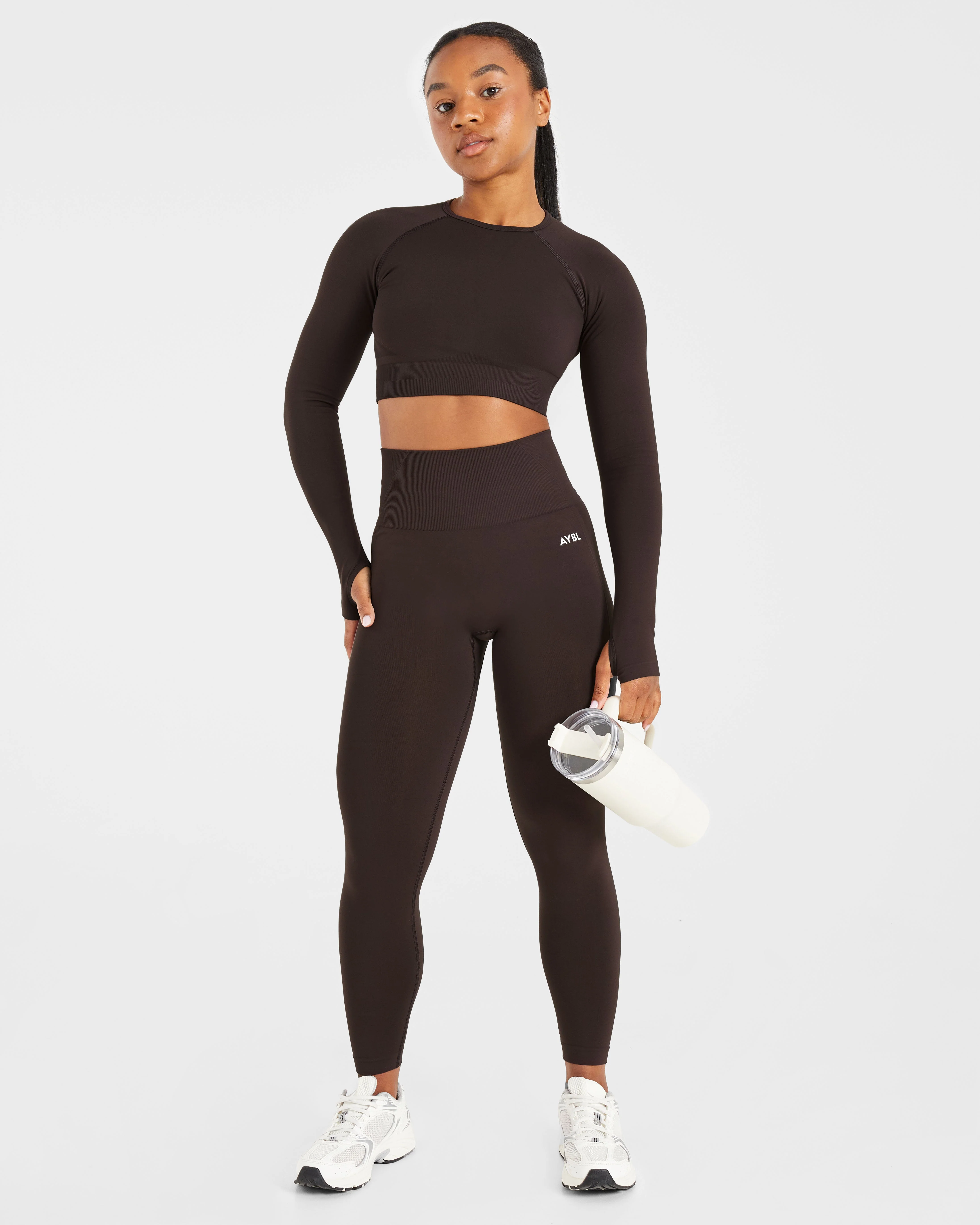 Empower Seamless Long Sleeve Crop Top - Cocoa Brown - Image 7