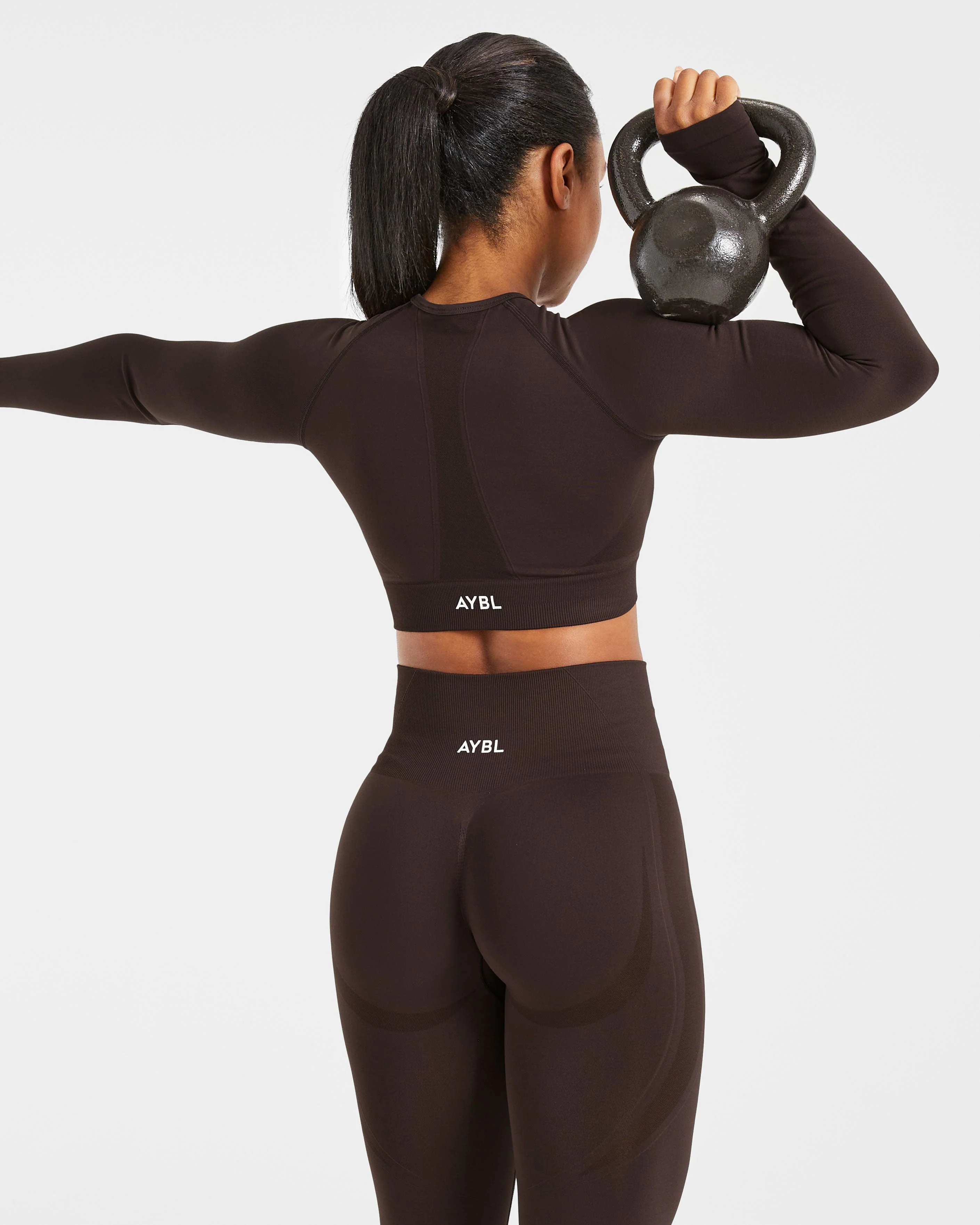 Empower Seamless Long Sleeve Crop Top - Cocoa Brown - Image 8