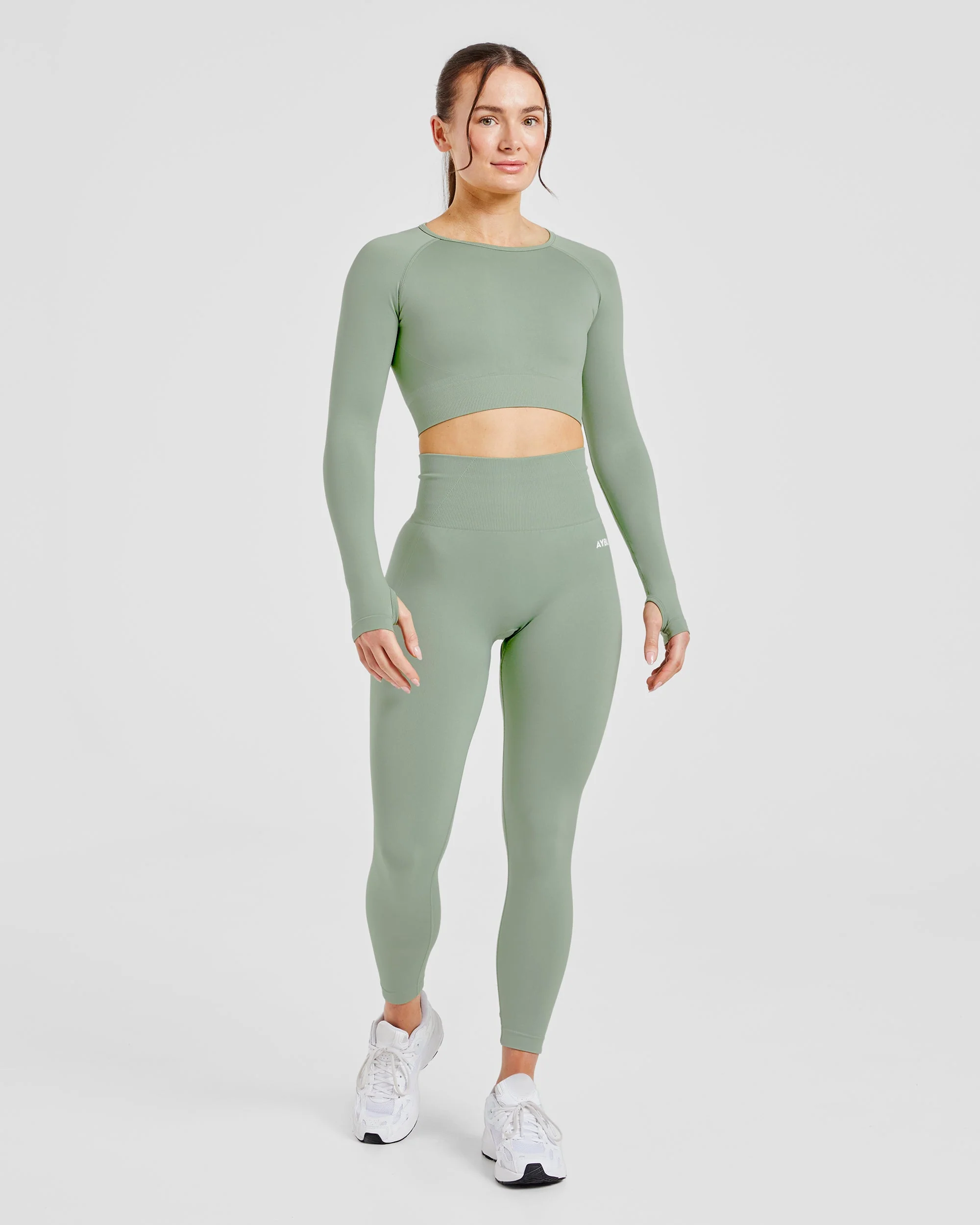 Empower Seamless Long Sleeve Crop Top - Grove Green - Image 3