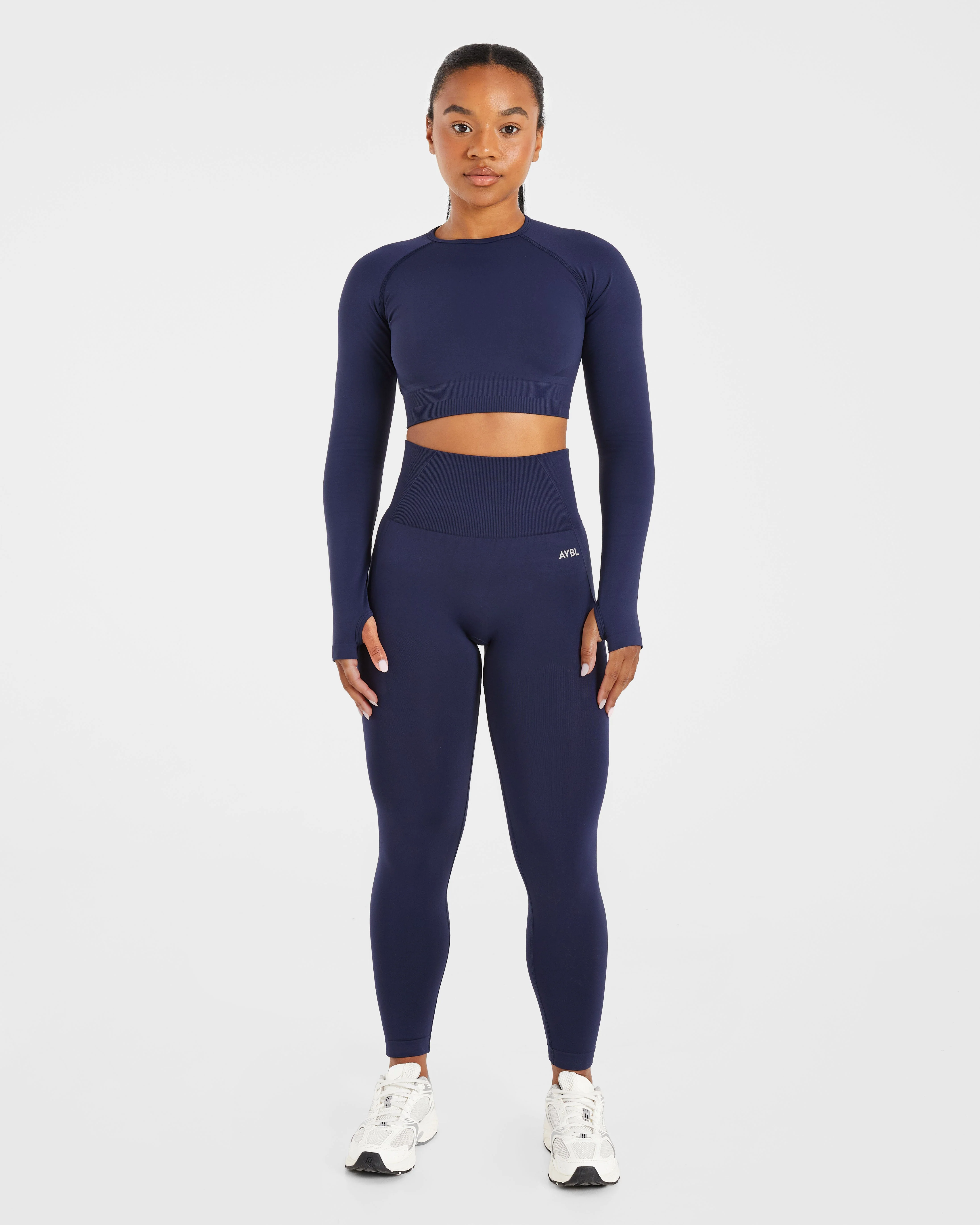 Empower Seamless Long Sleeve Crop Top - Navy - Image 3