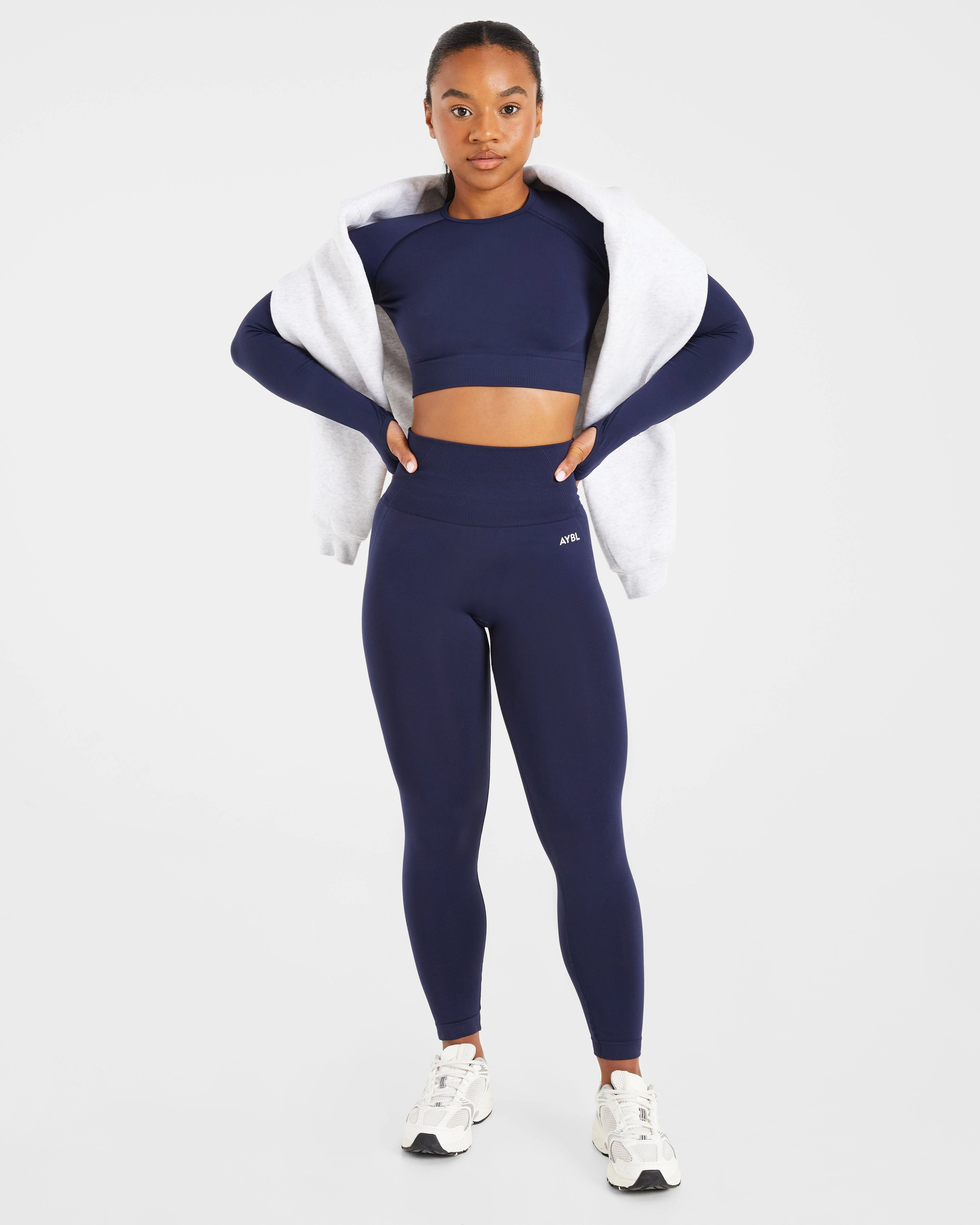 Empower Seamless Long Sleeve Crop Top - Navy - Image 8