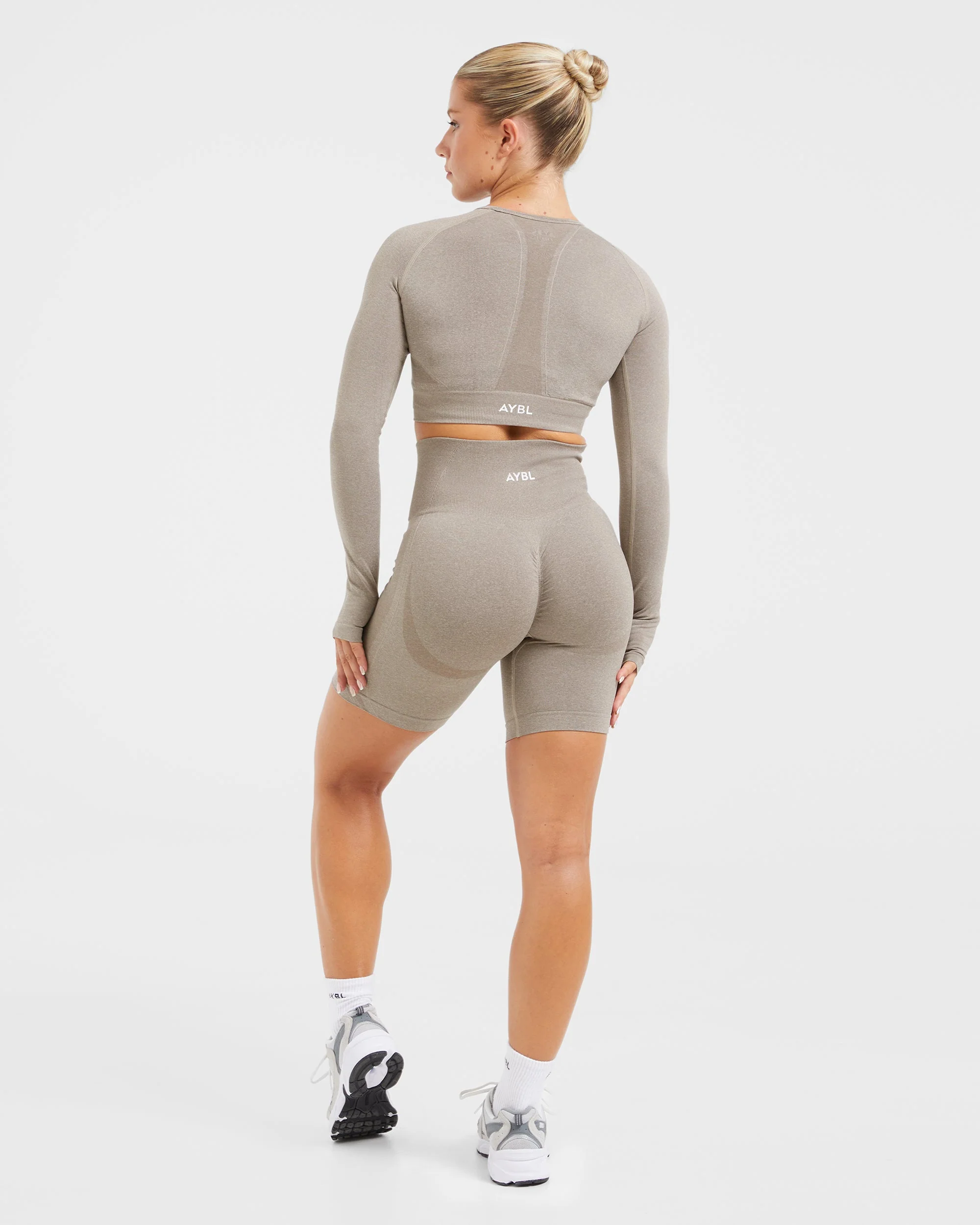 Empower Seamless Long Sleeve Crop Top - Taupe Marl - Image 4