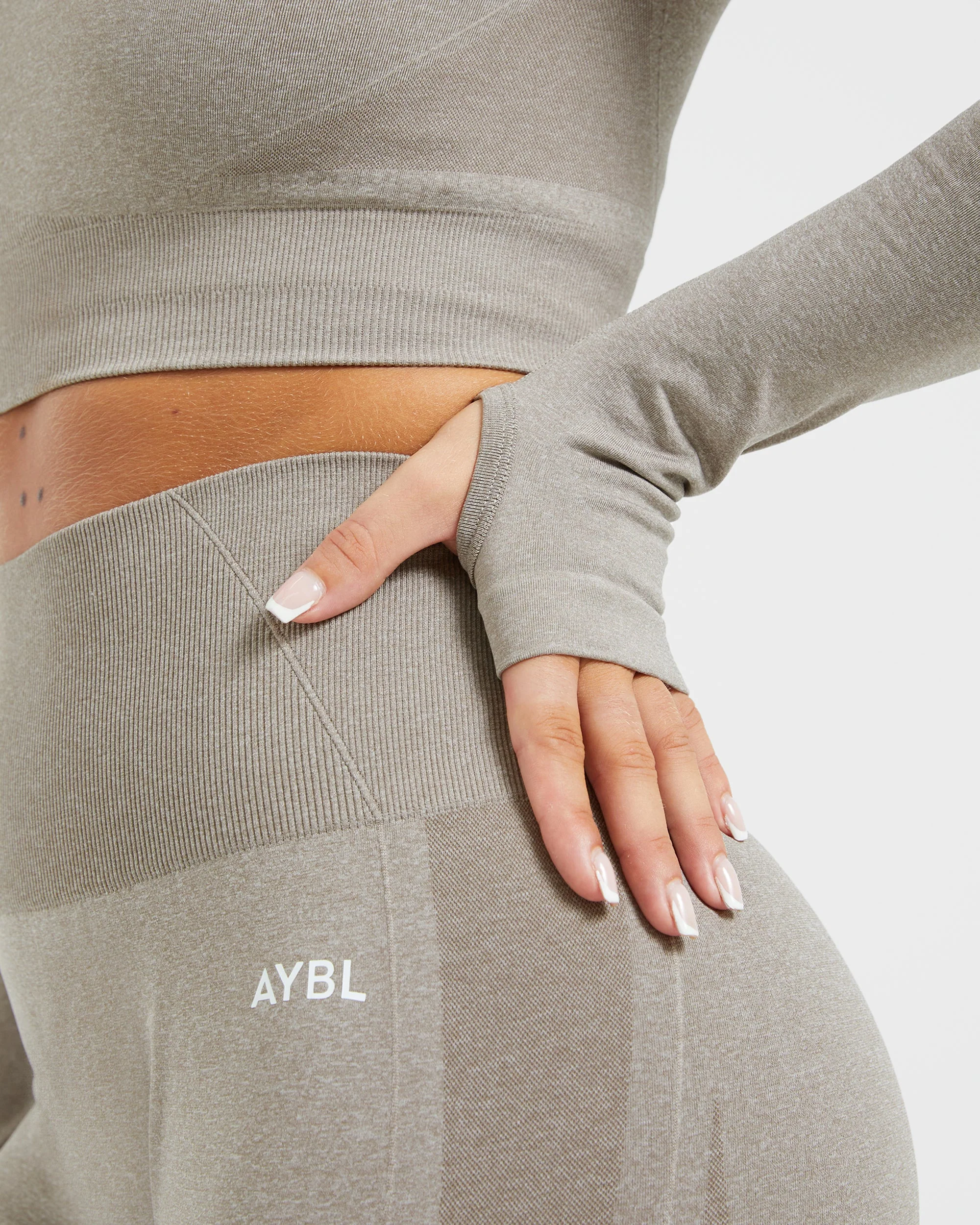 Empower Seamless Long Sleeve Crop Top - Taupe Marl - Image 5