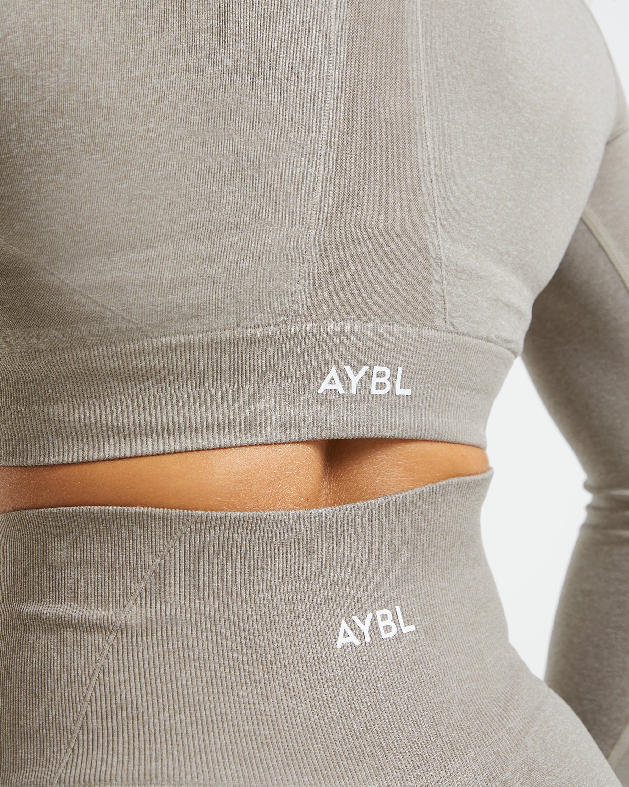 Empower Seamless Long Sleeve Crop Top - Taupe Marl - Image 6