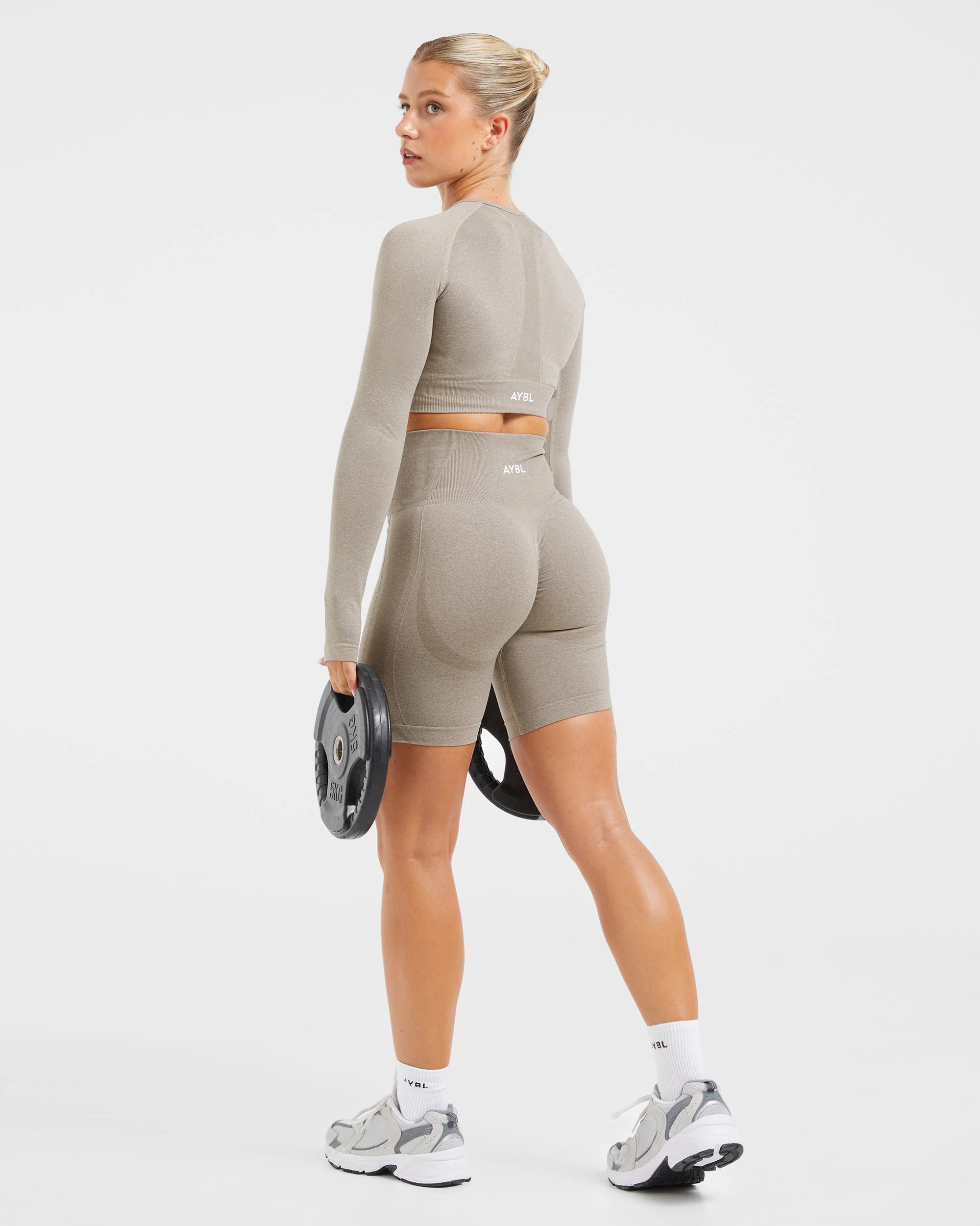 Empower Seamless Long Sleeve Crop Top - Taupe Marl - Image 8