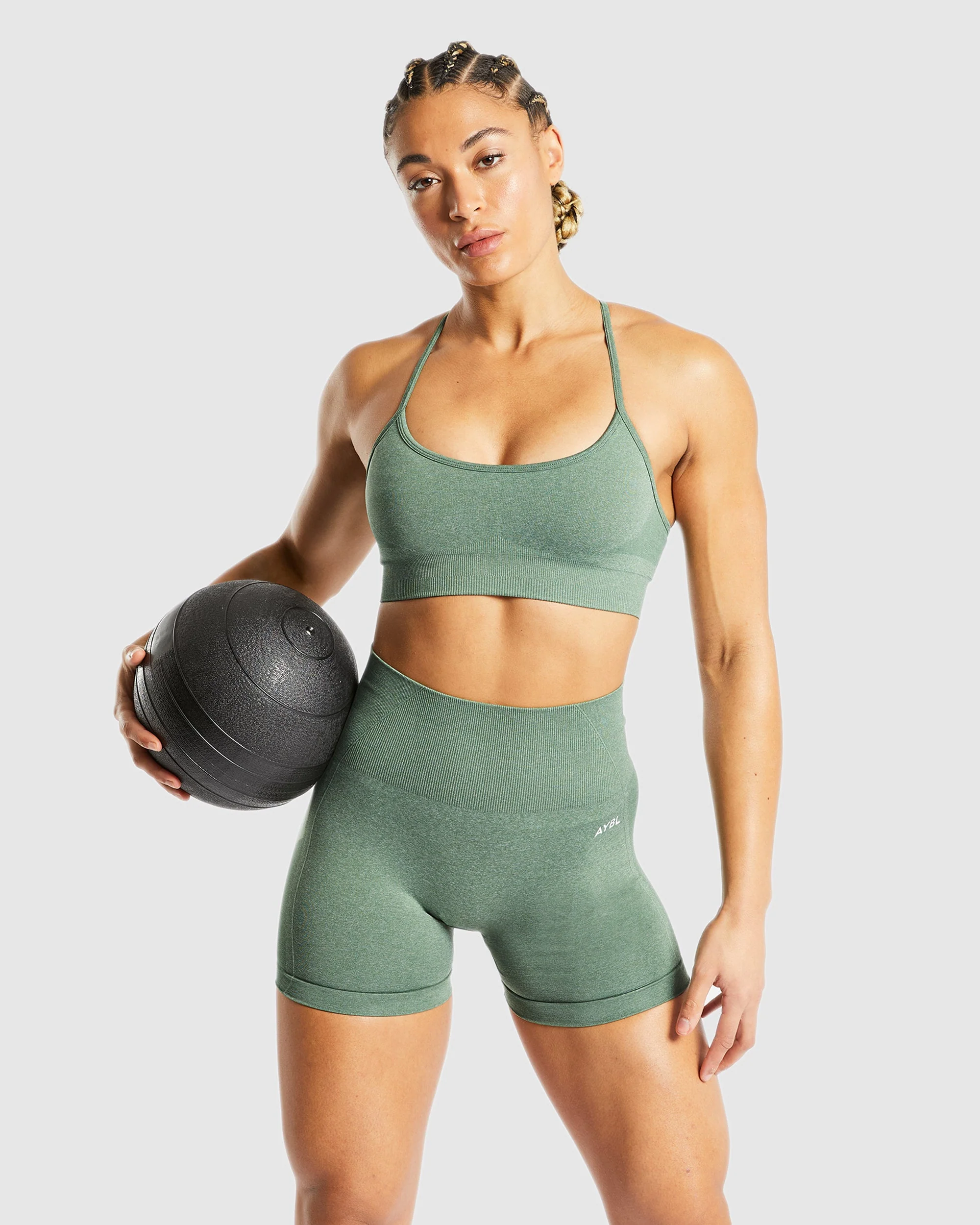 Empower Seamless Shorts - Olive Marl - Image 7