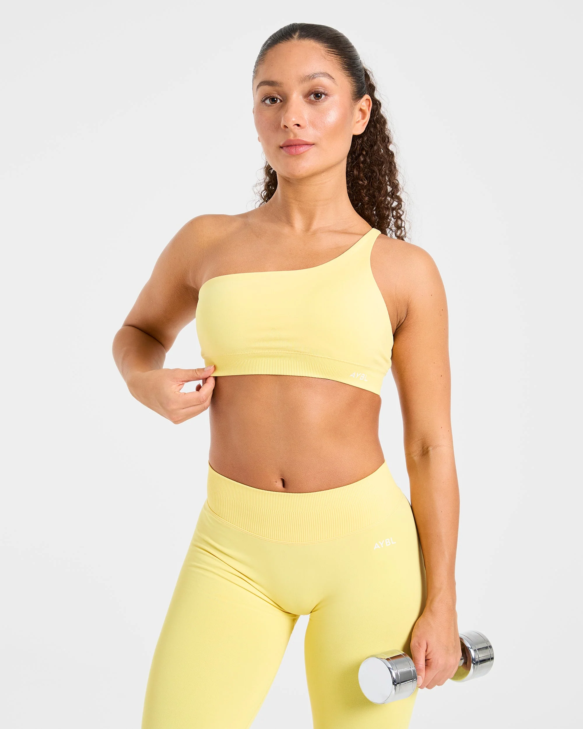 Enhance Seamless One Shoulder Sports Bra - Bright Yellow - Image 8