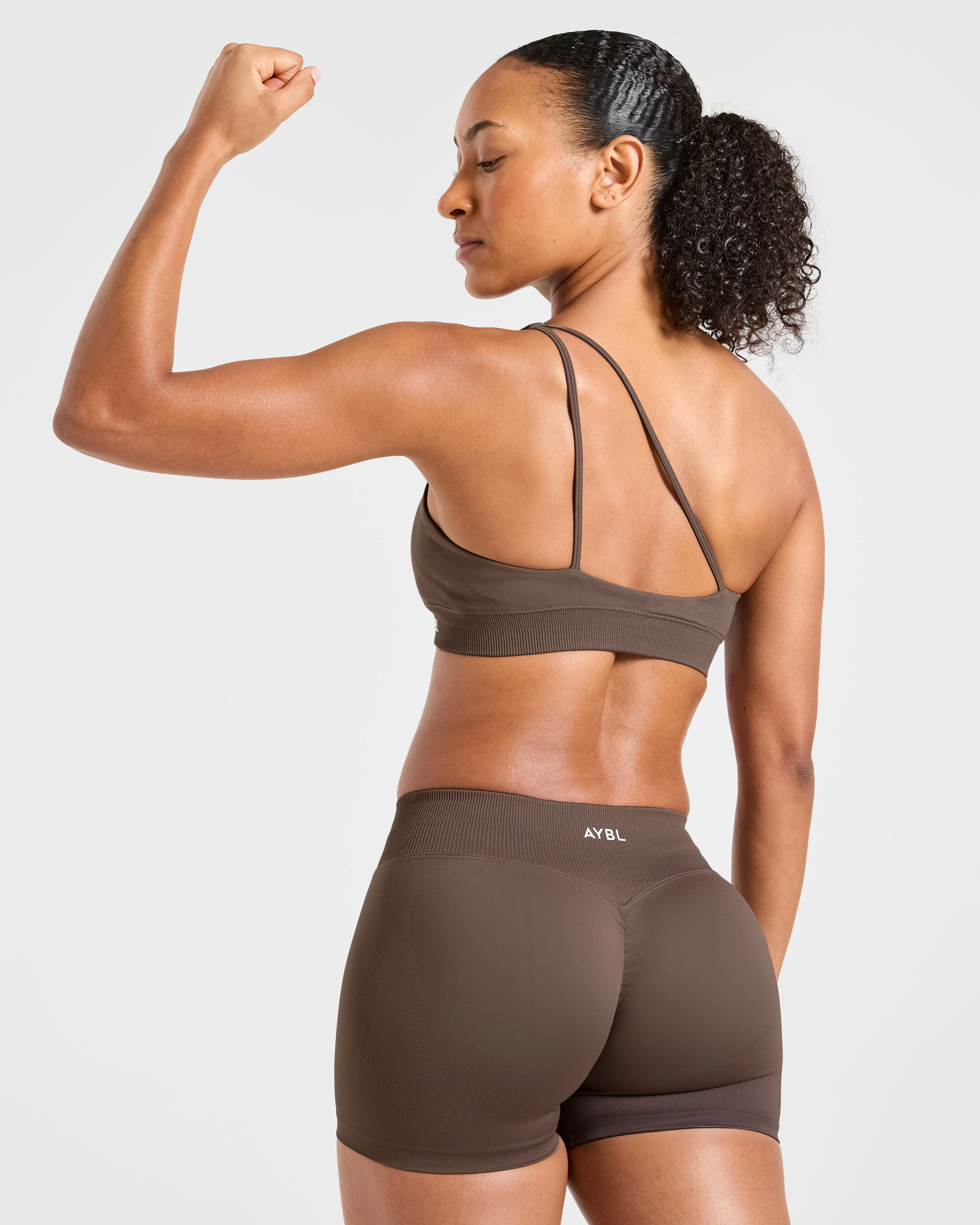 Enhance Seamless One Shoulder Sports Bra - Brown - Image 8