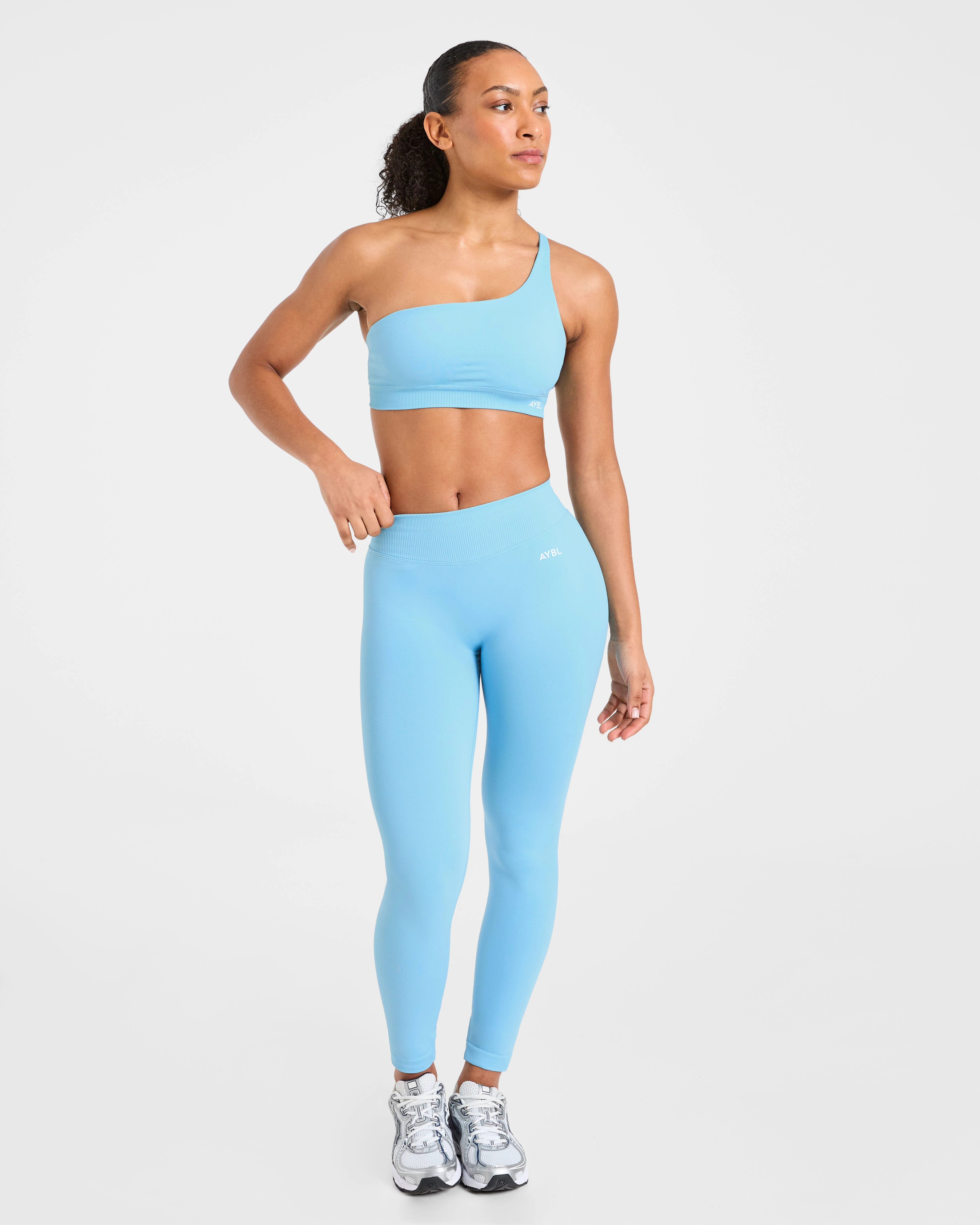Enhance Seamless One Shoulder Sports Bra - Powder Blue - Image 3