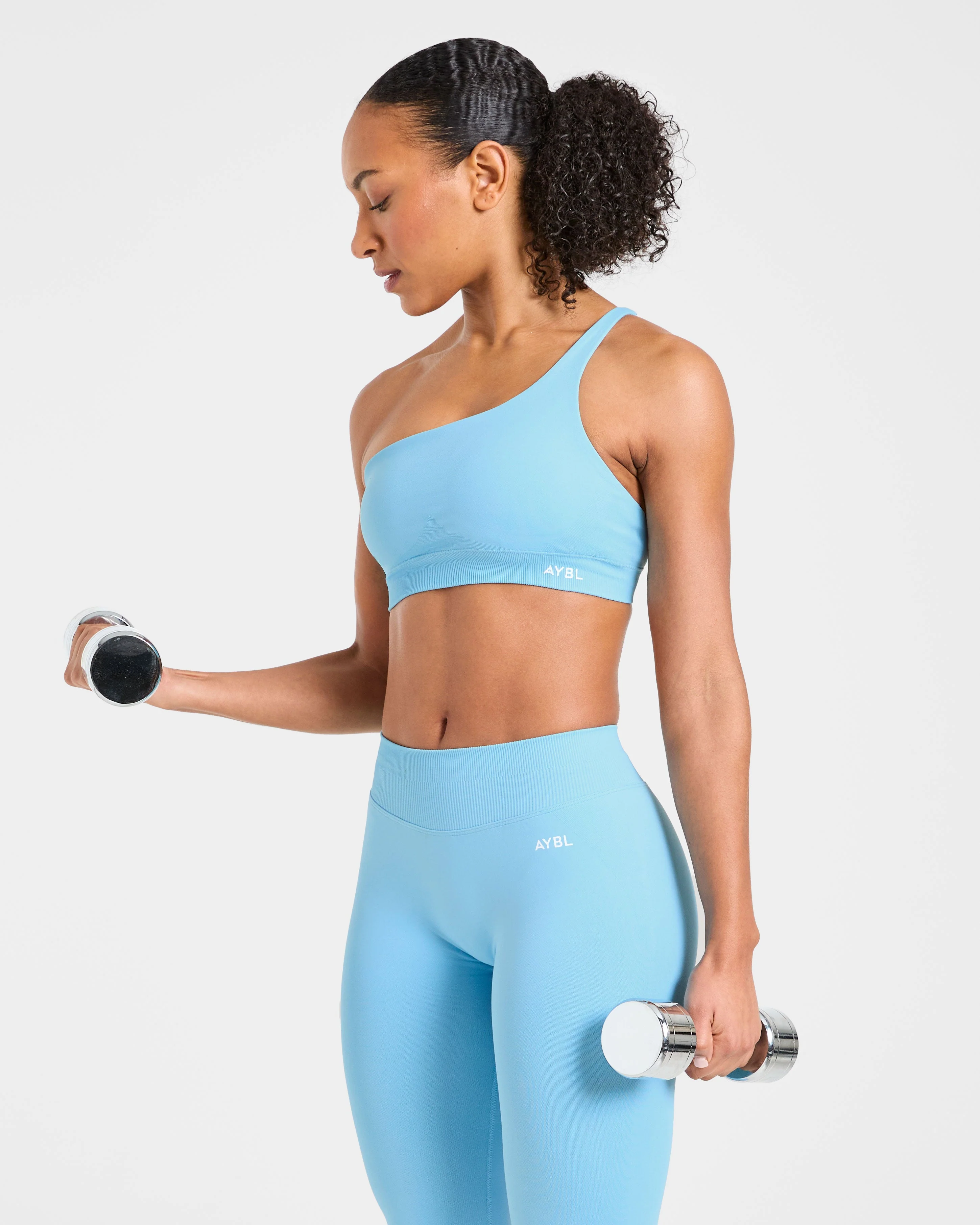 Enhance Seamless One Shoulder Sports Bra - Powder Blue - Image 7