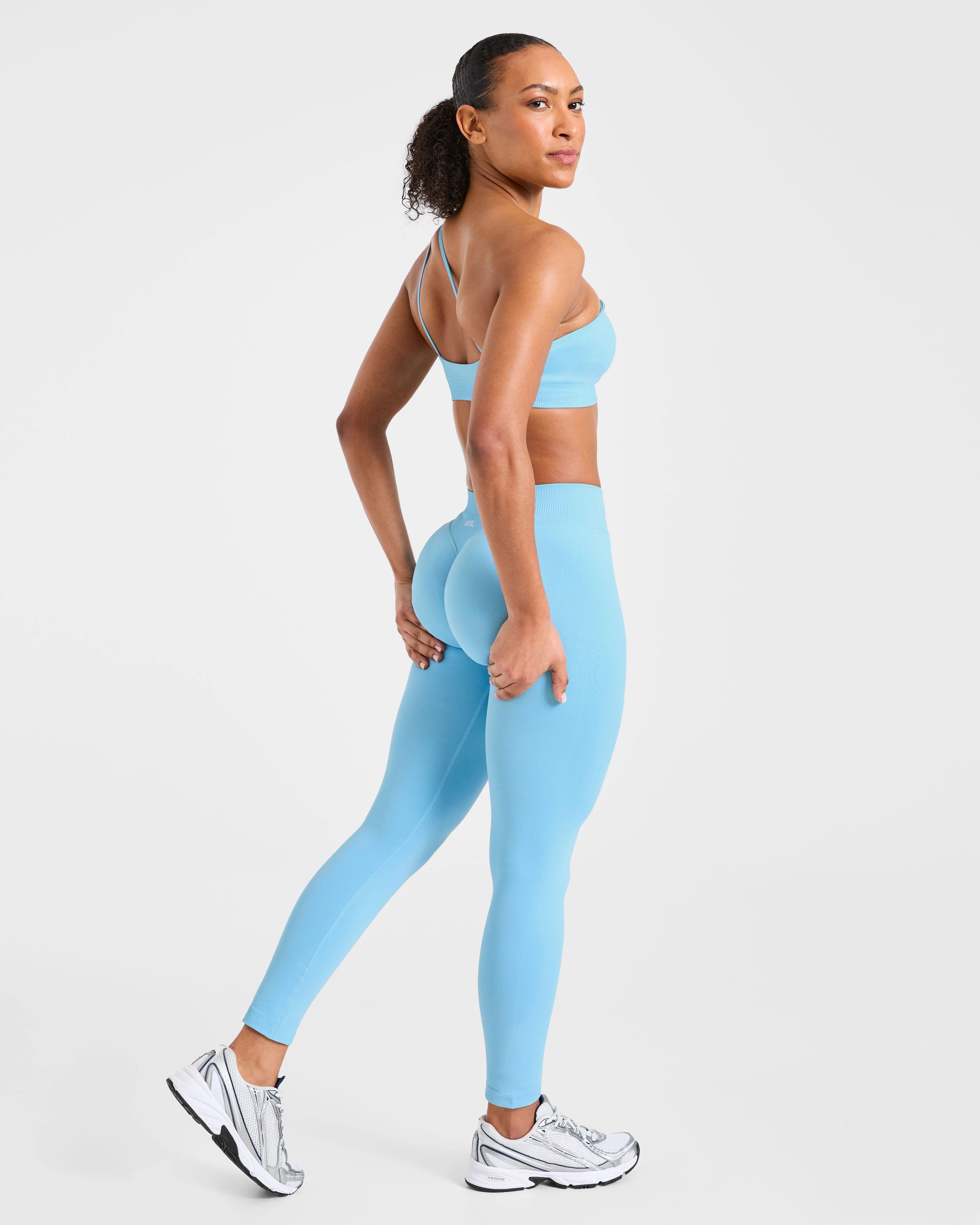 Enhance Seamless One Shoulder Sports Bra - Powder Blue - Image 8