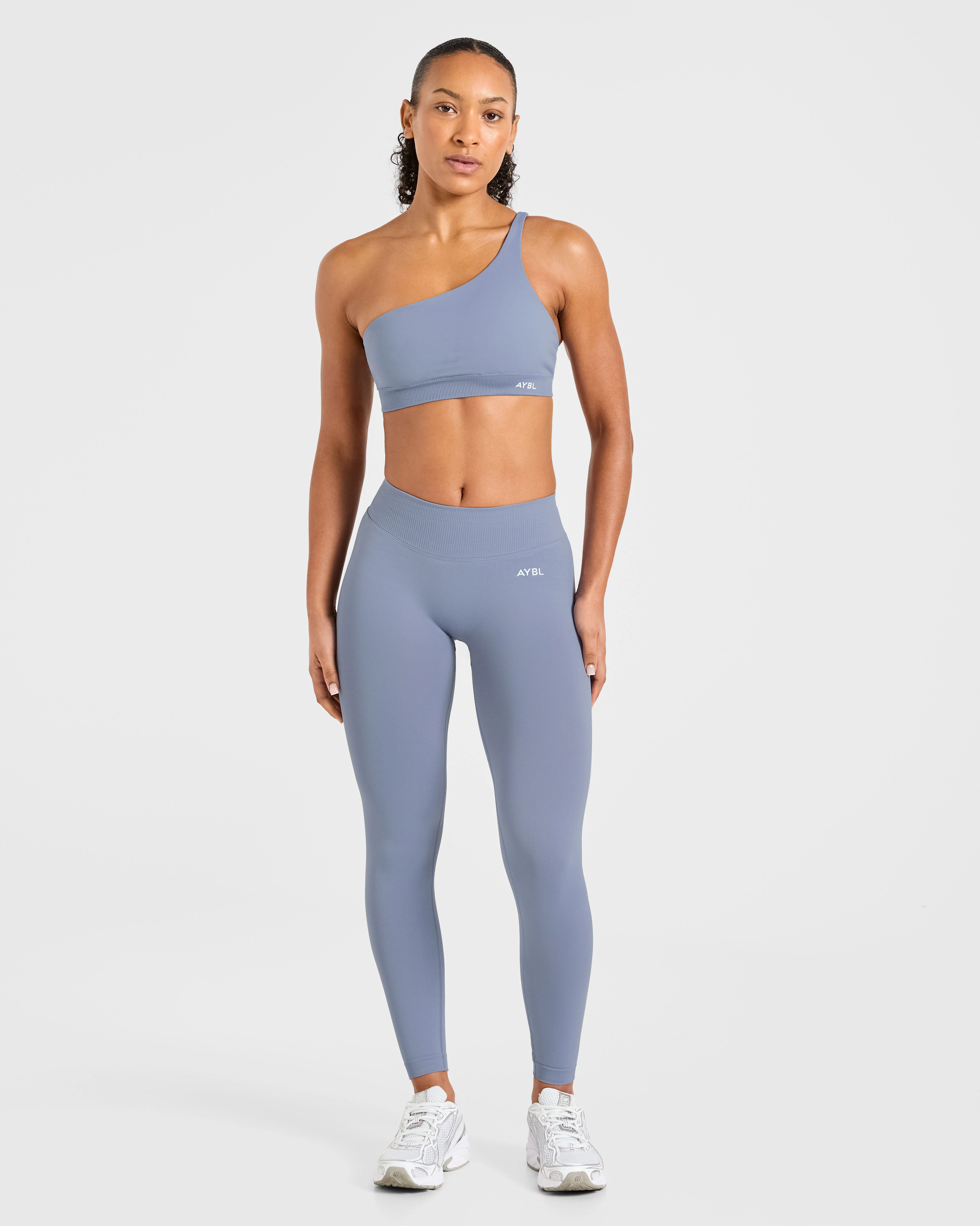 Enhance Seamless One Shoulder Sports Bra - Slate Blue - Image 3