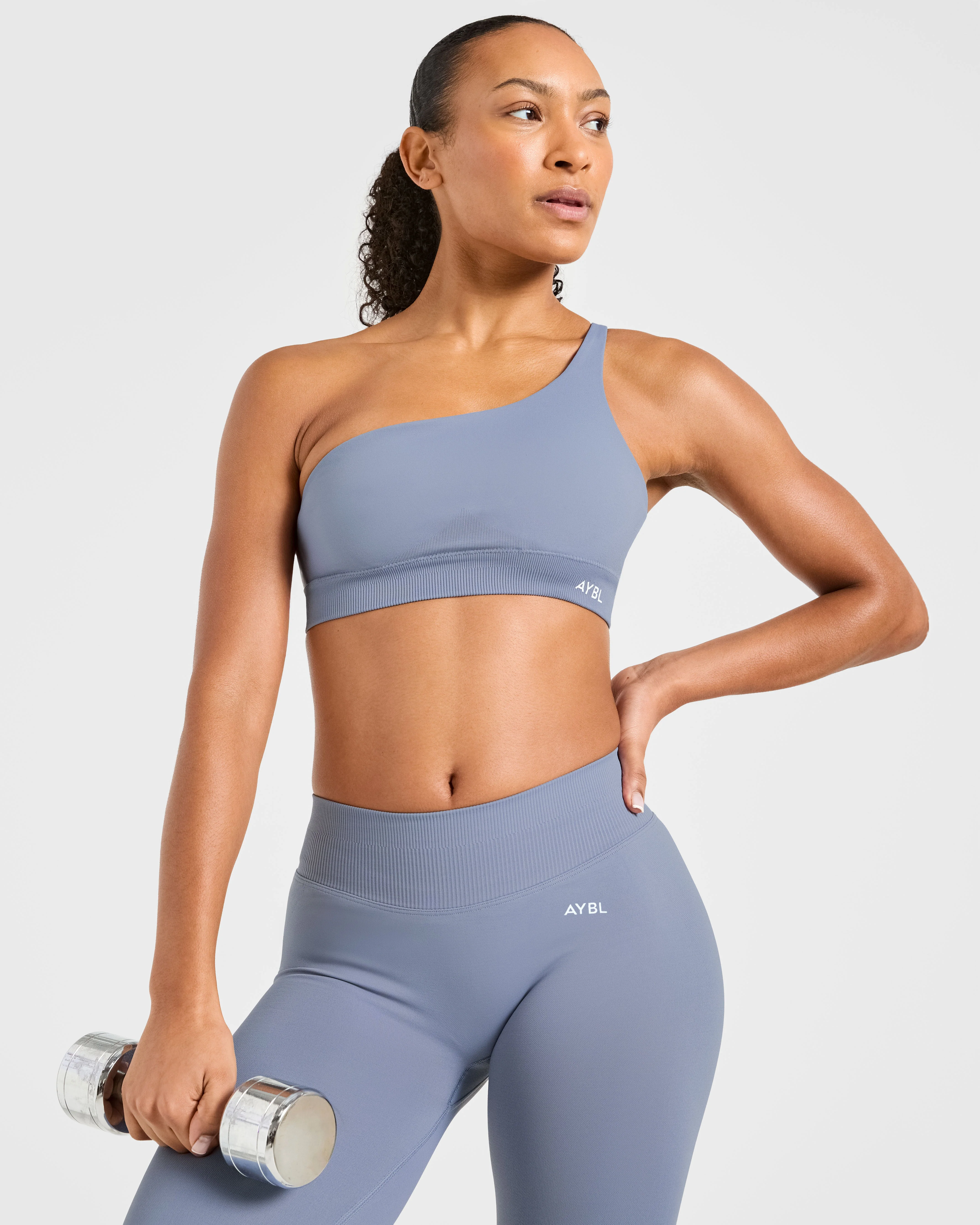 Enhance Seamless One Shoulder Sports Bra - Slate Blue - Image 7