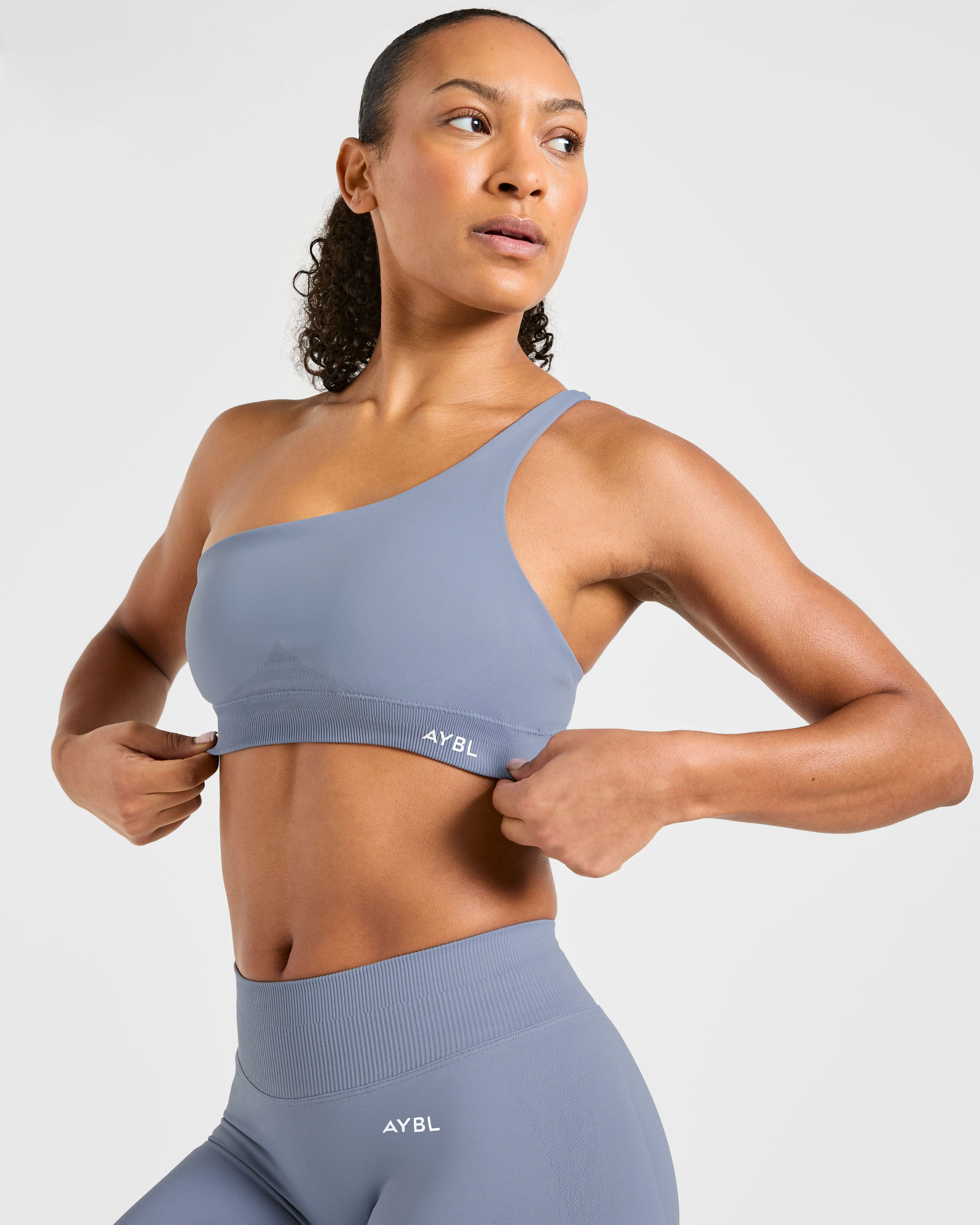Enhance Seamless One Shoulder Sports Bra - Slate Blue - Image 8