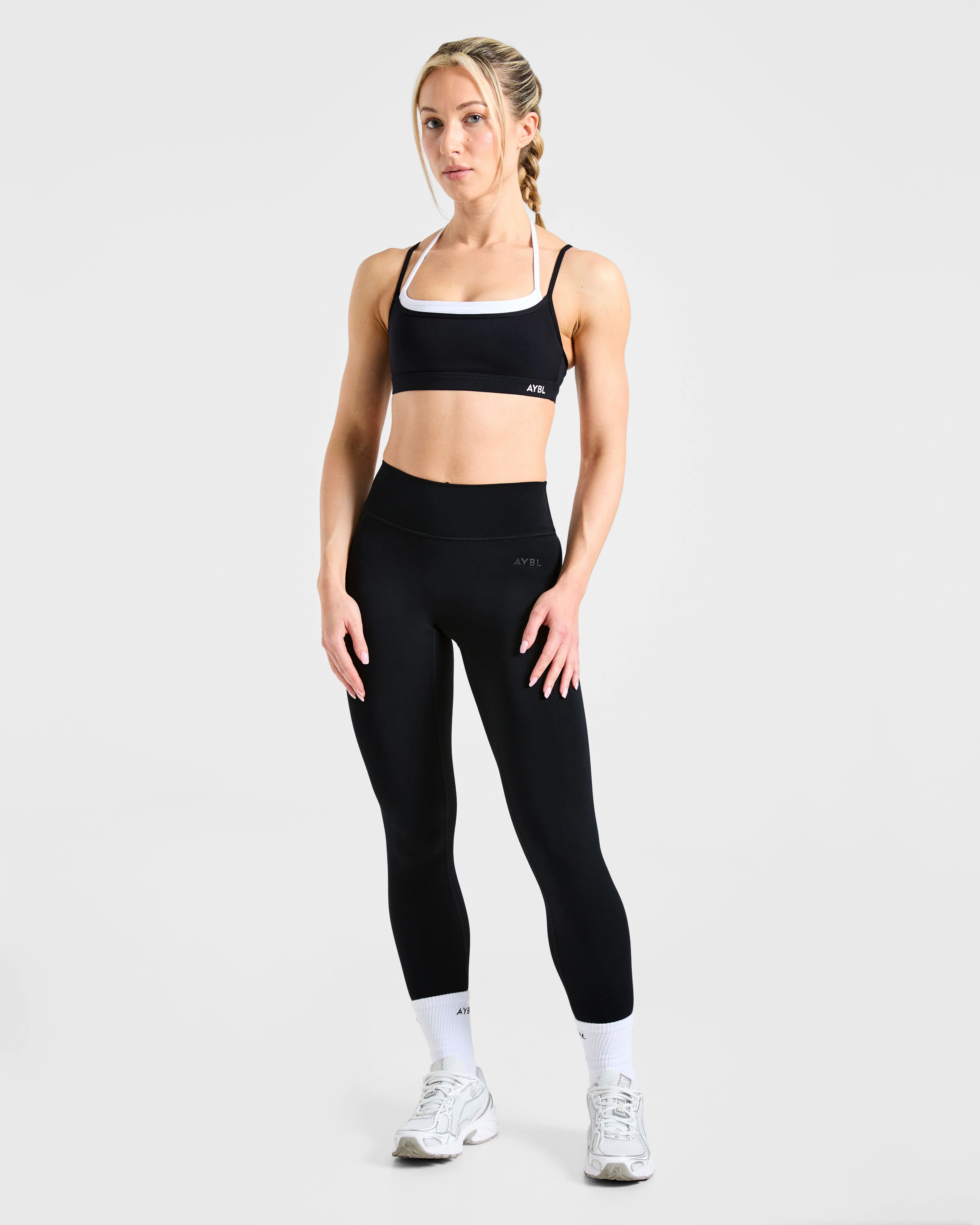 Essential Double Layer Sports Bra - Black/White - Image 3