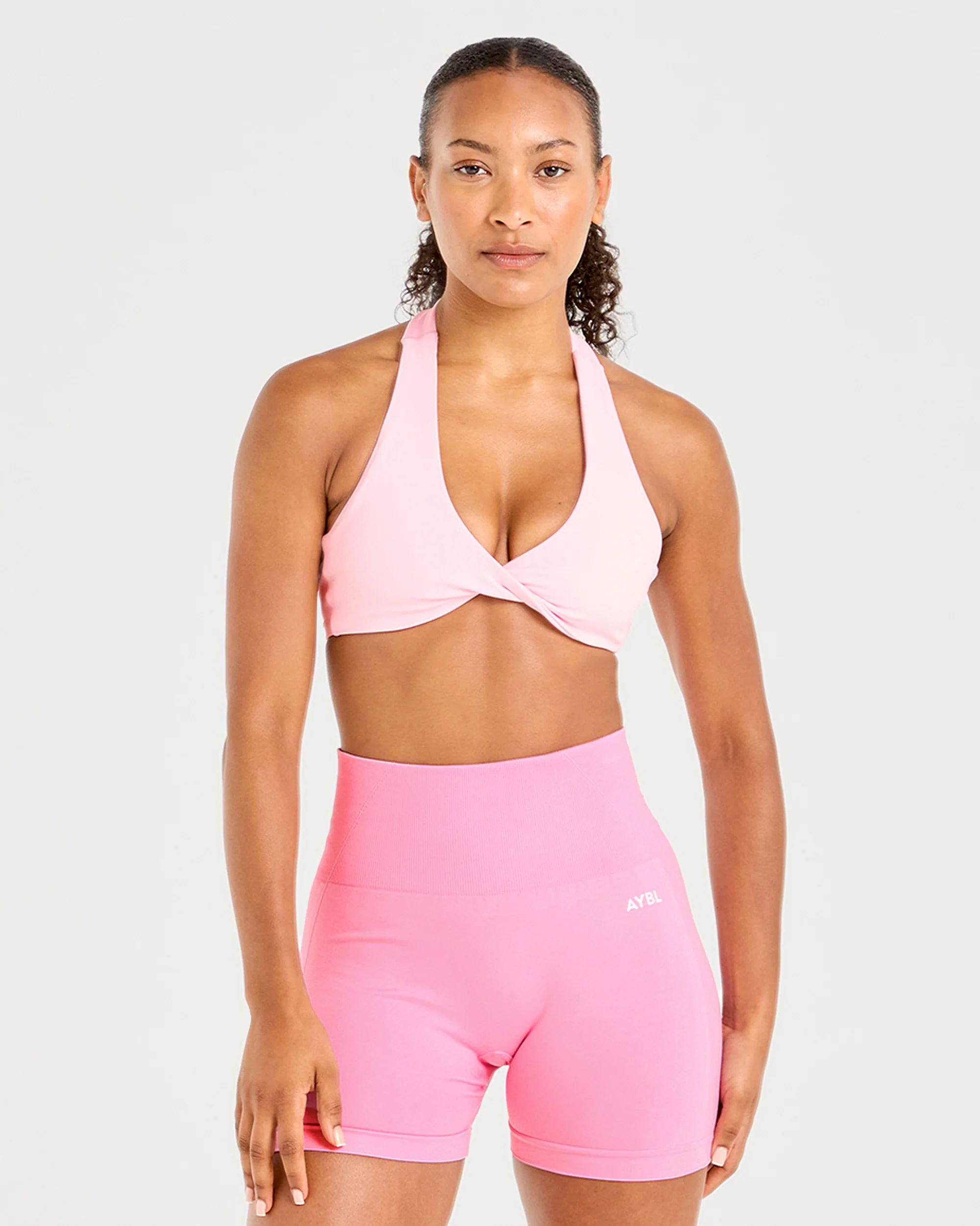 Essential Halterneck Sports Bra - Baby Pink - Image 9