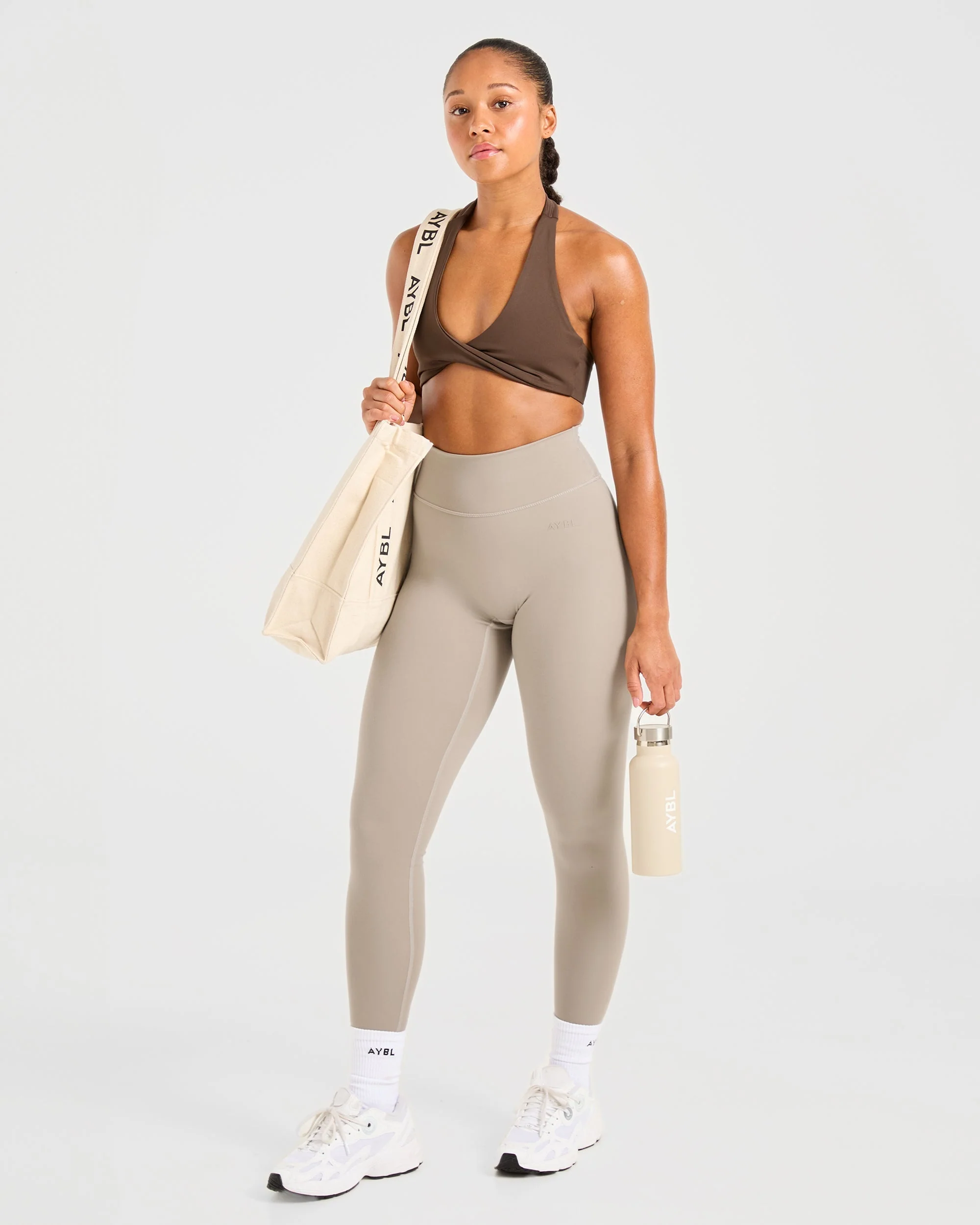 Essential Halterneck Sports Bra - Deep Cocoa Brown - Image 8