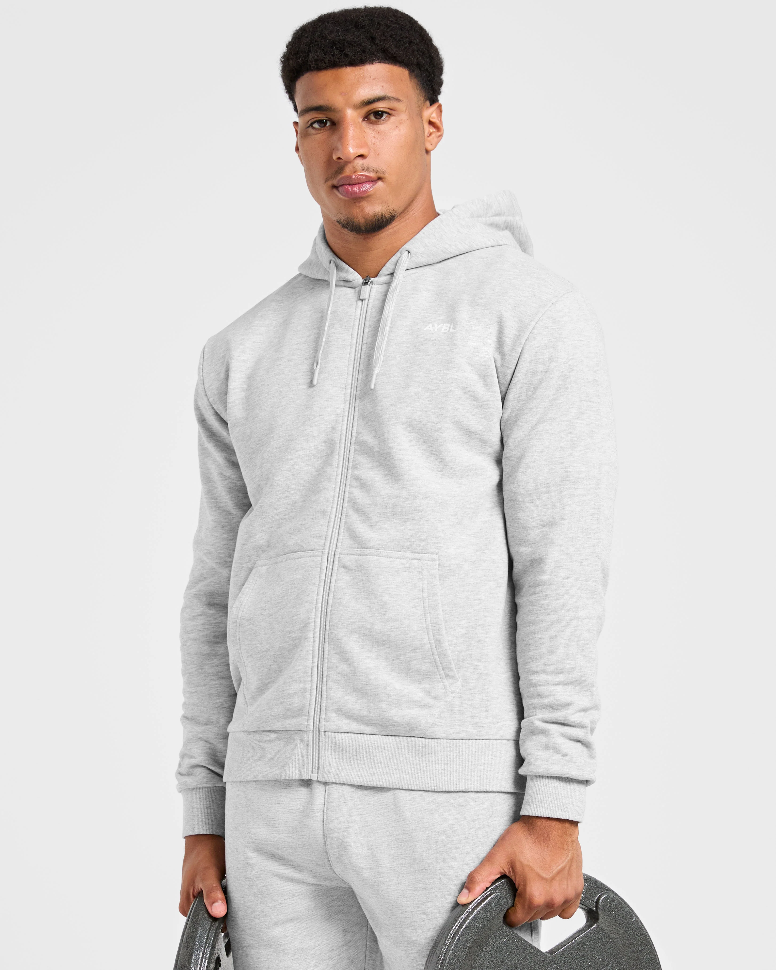 Essential Lightweight Zip Up Hoodie - Grey Marl - Image 7