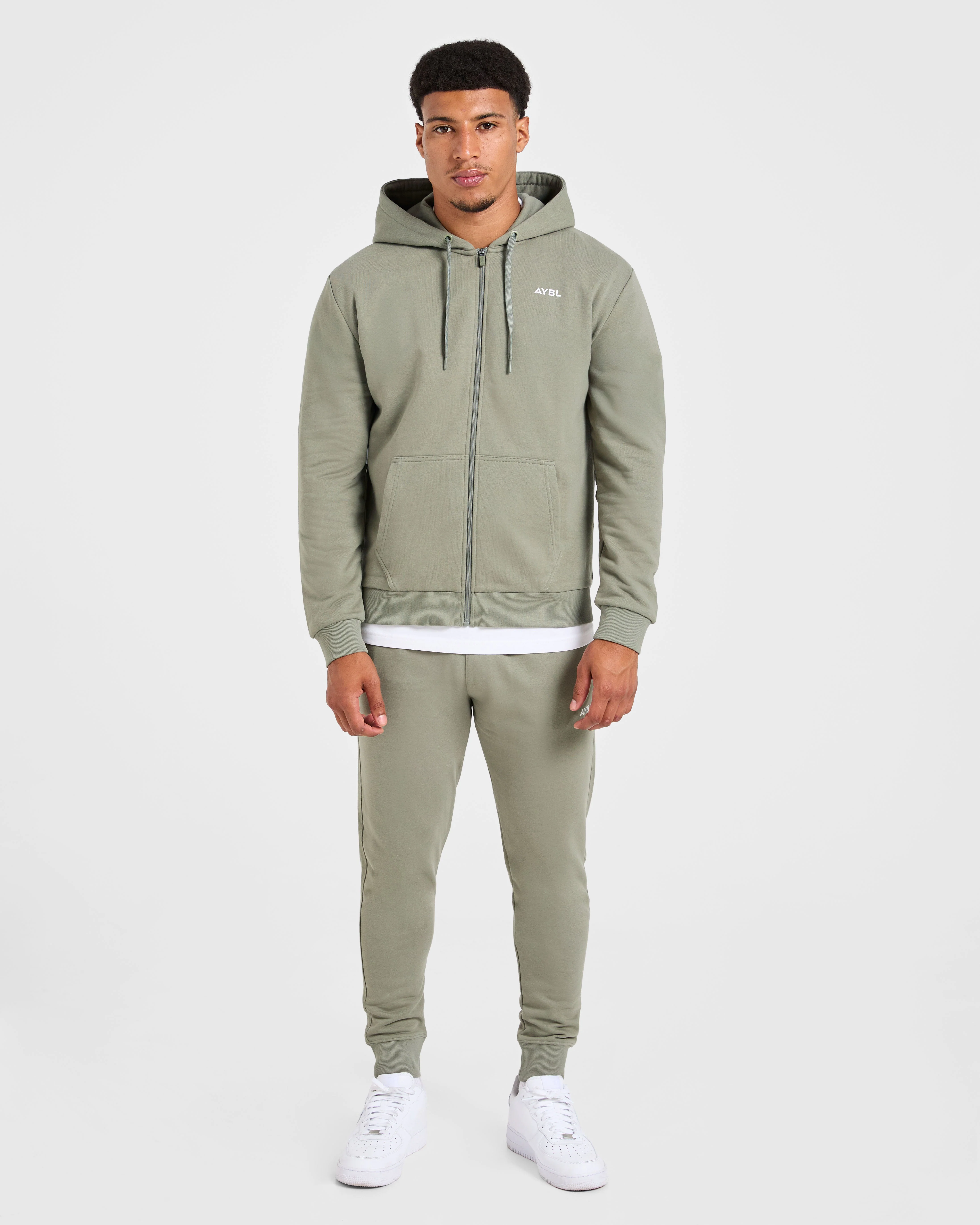 Essential Lightweight Zip Up Hoodie - Washed Sage - Image 3