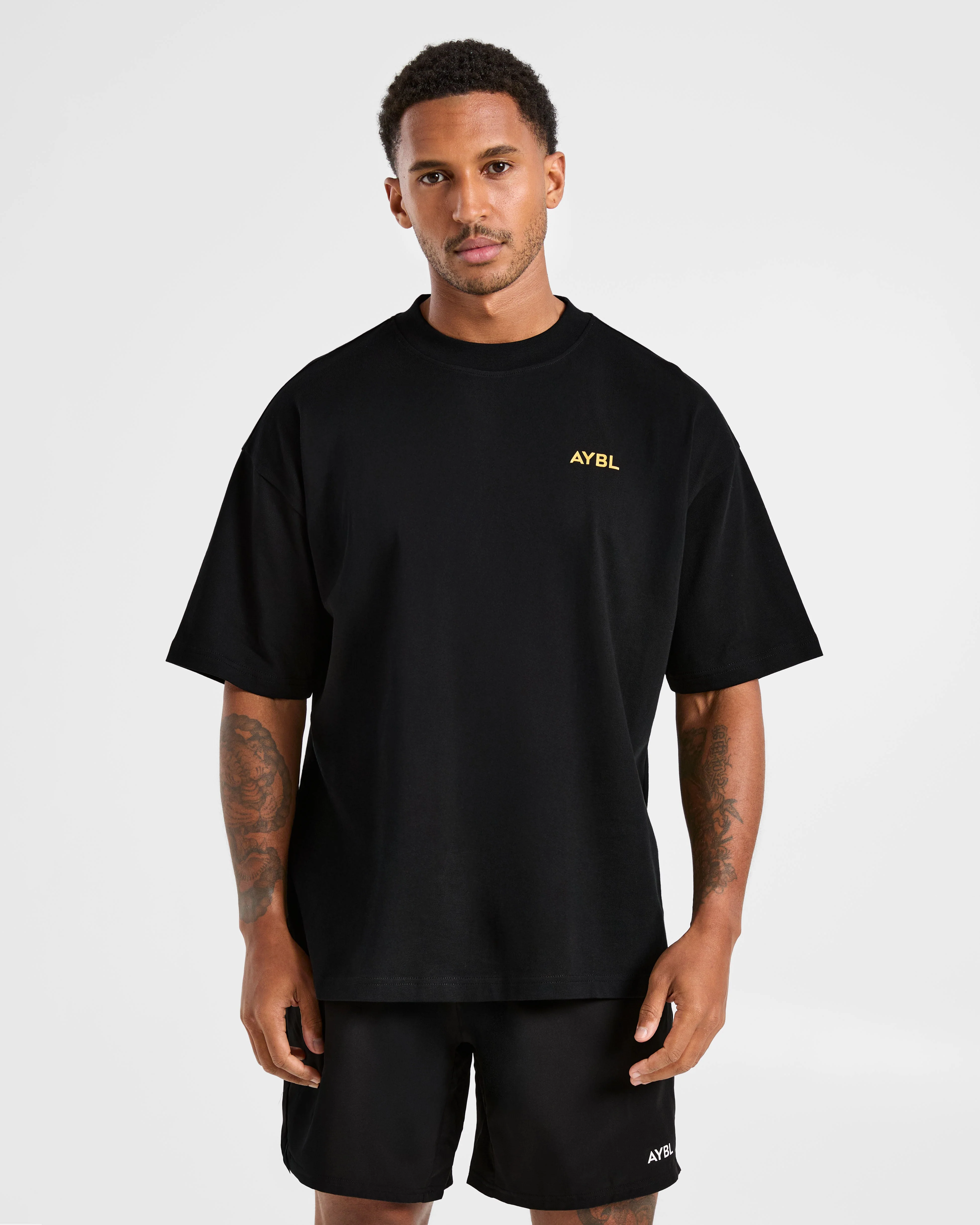 Essential Oversized T Shirt - Black/Mango Yellow - Image 2