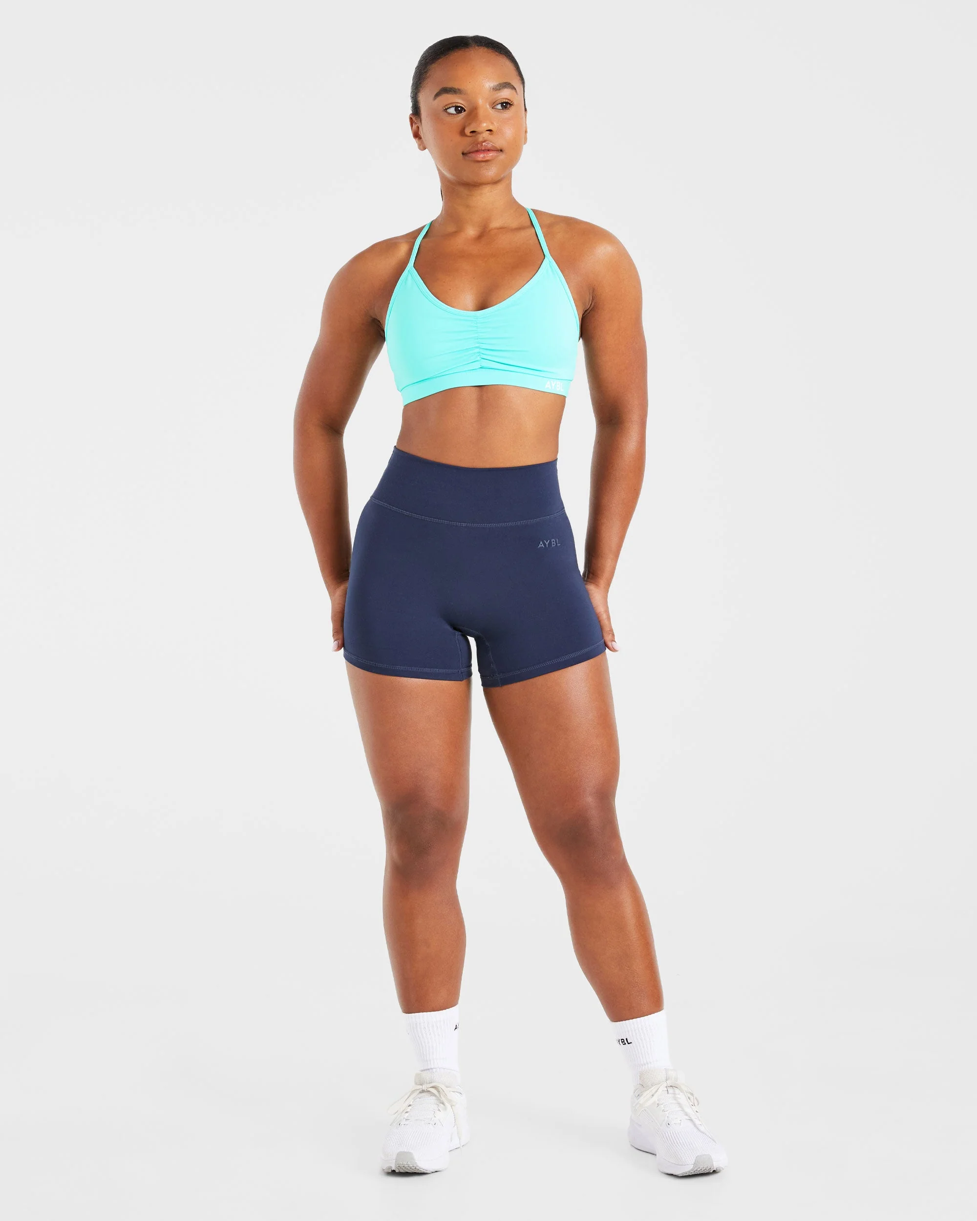 Essential Ruched Sports Bra - Aqua Blue - Image 3