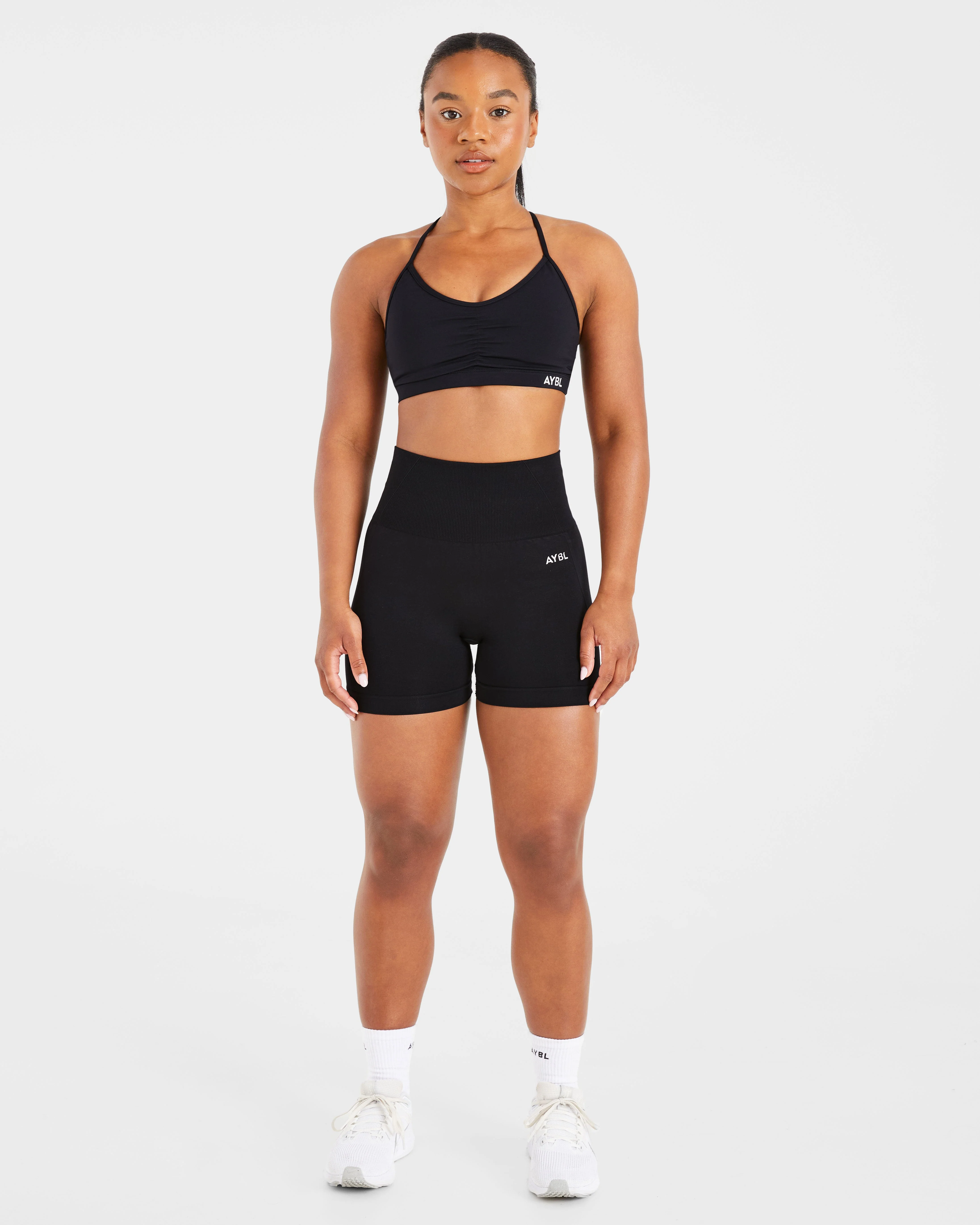 Essential Ruched Sports Bra - Black - Image 3