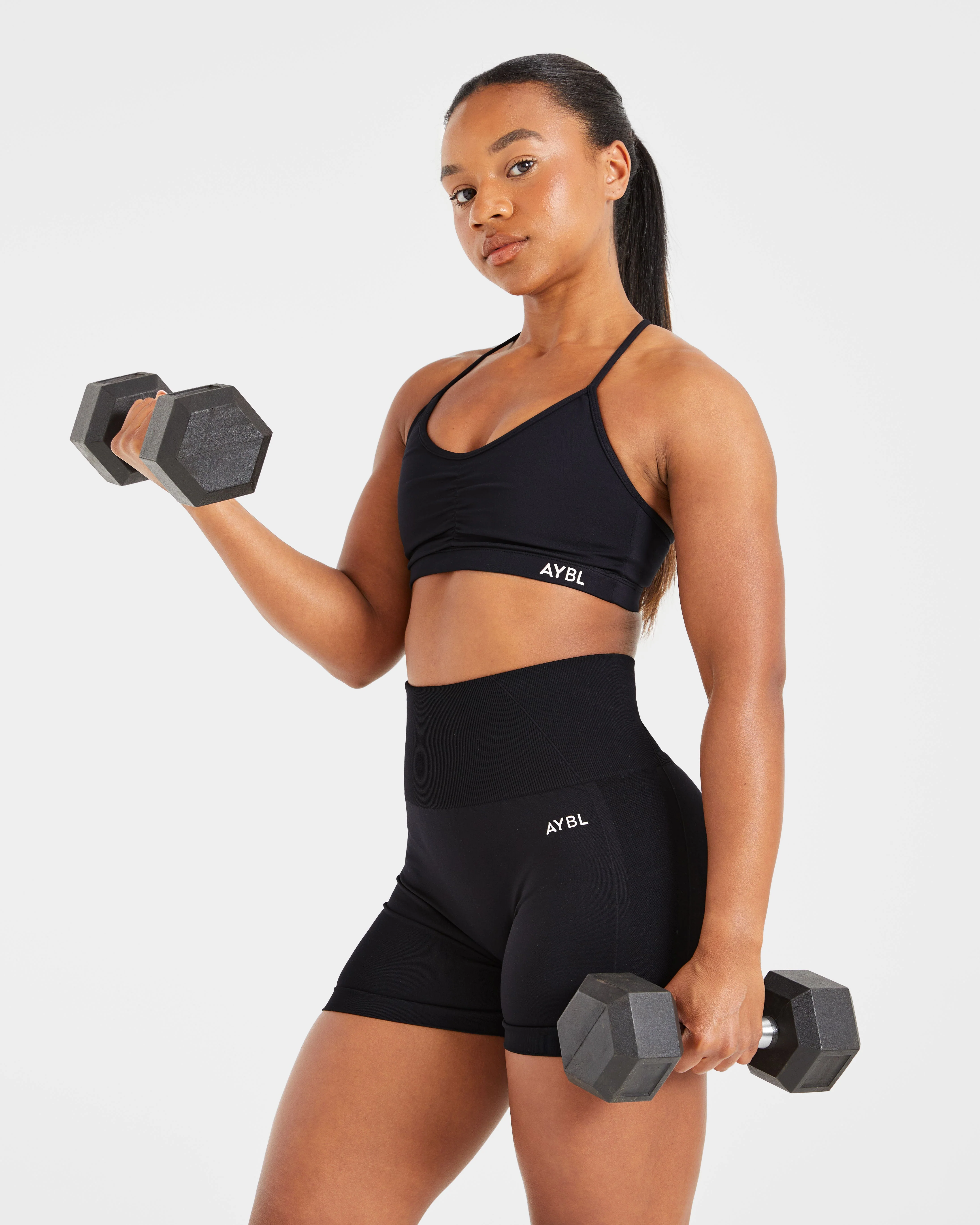 Essential Ruched Sports Bra - Black - Image 7