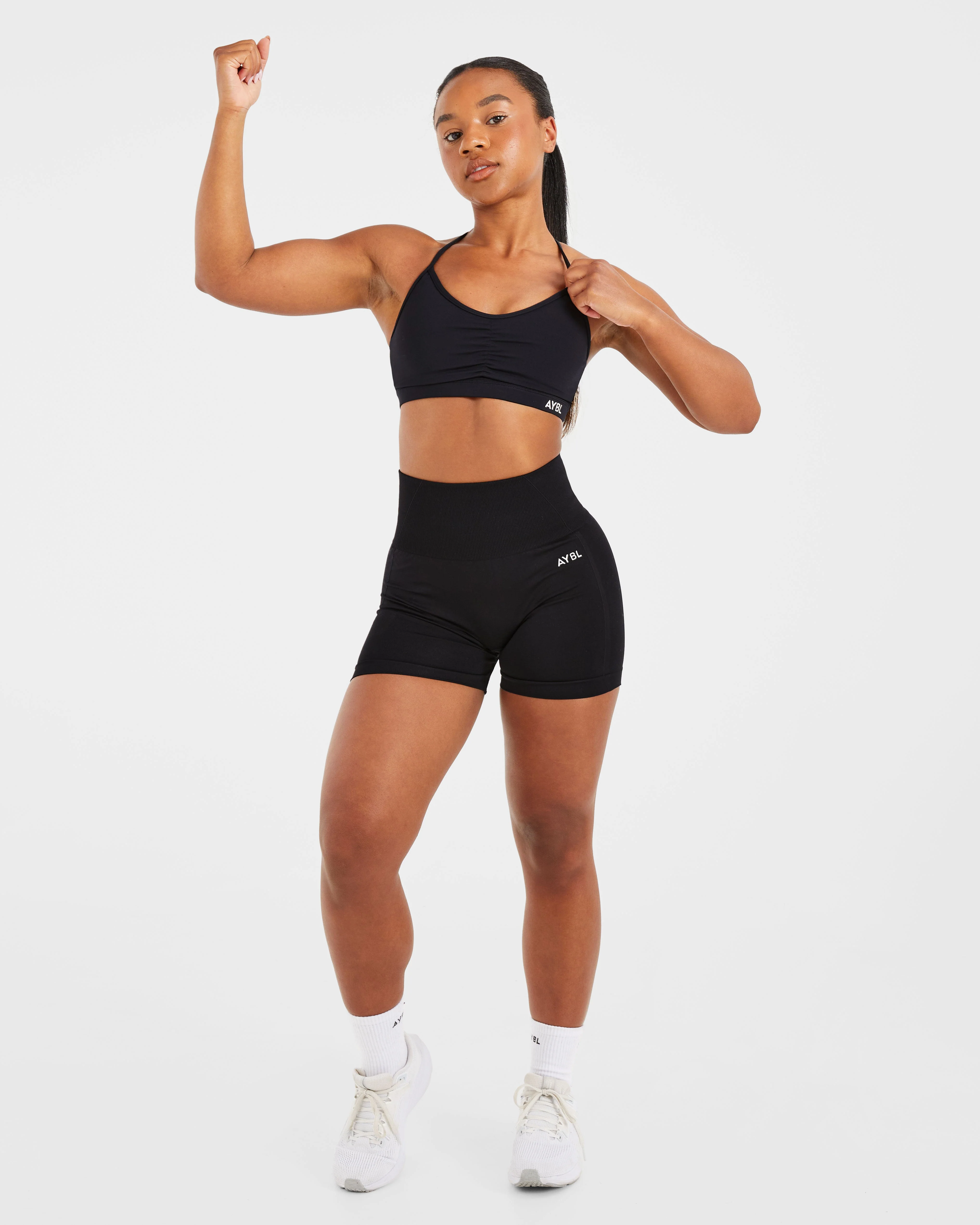 Essential Ruched Sports Bra - Black - Image 8