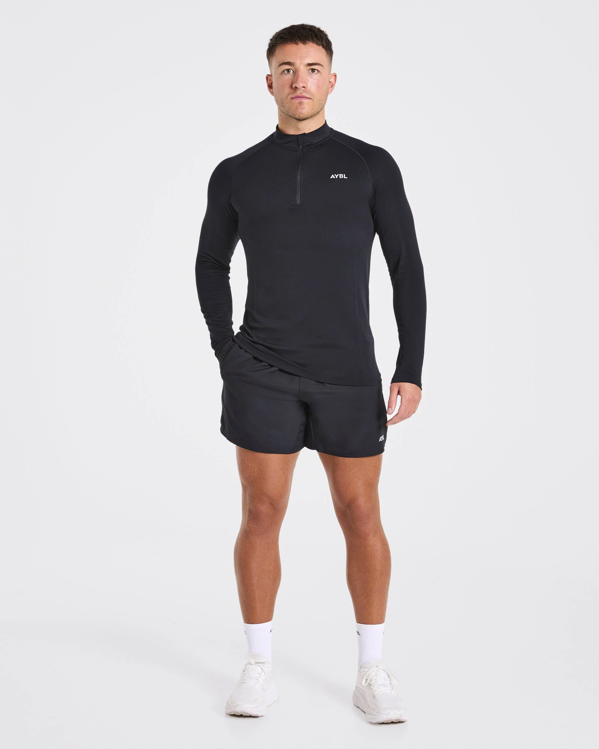 Essential Seamless 1/4 Zip Pullover - Black - Image 3