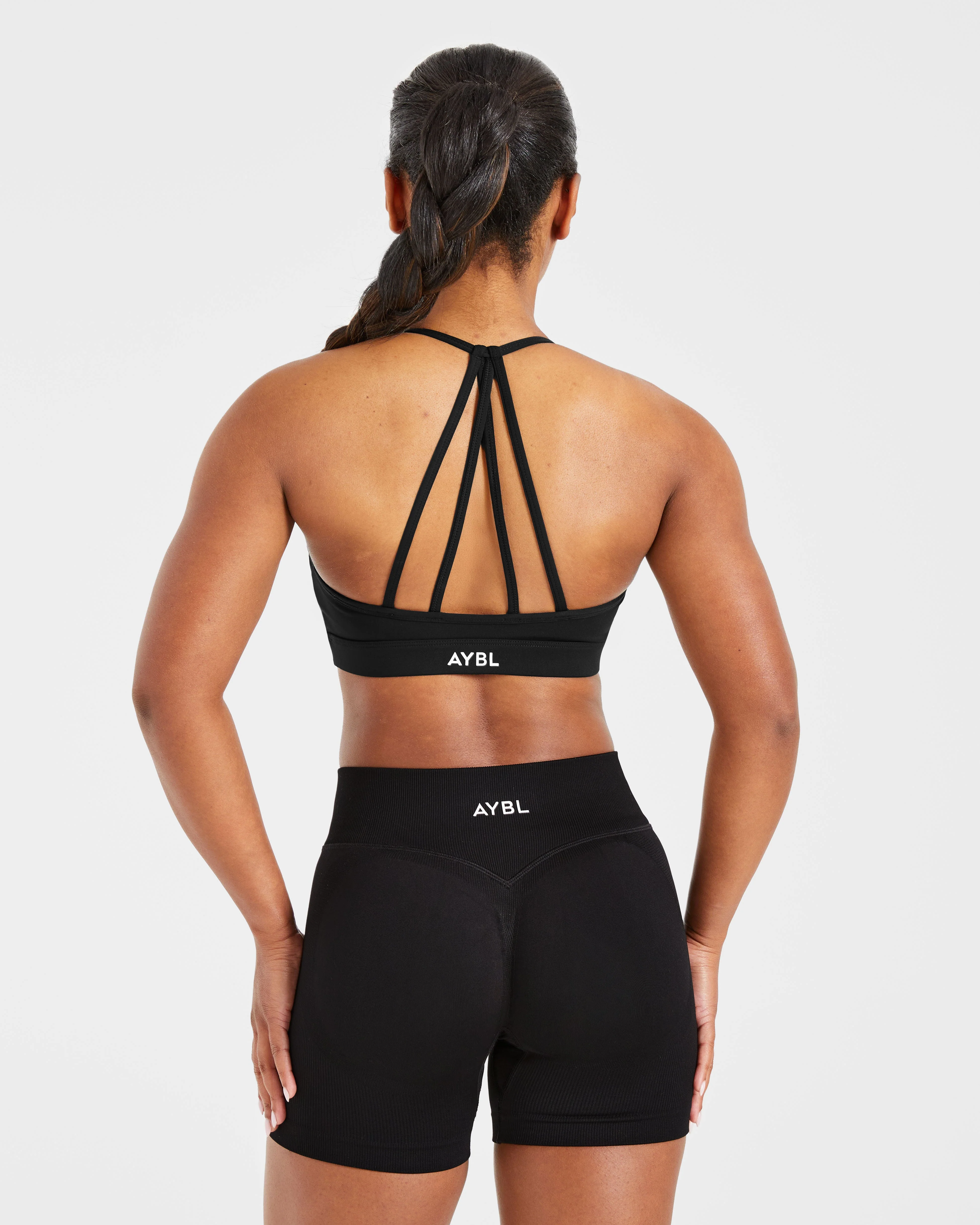 Essential V Neck Strappy Sports Bra - Black - Image 2