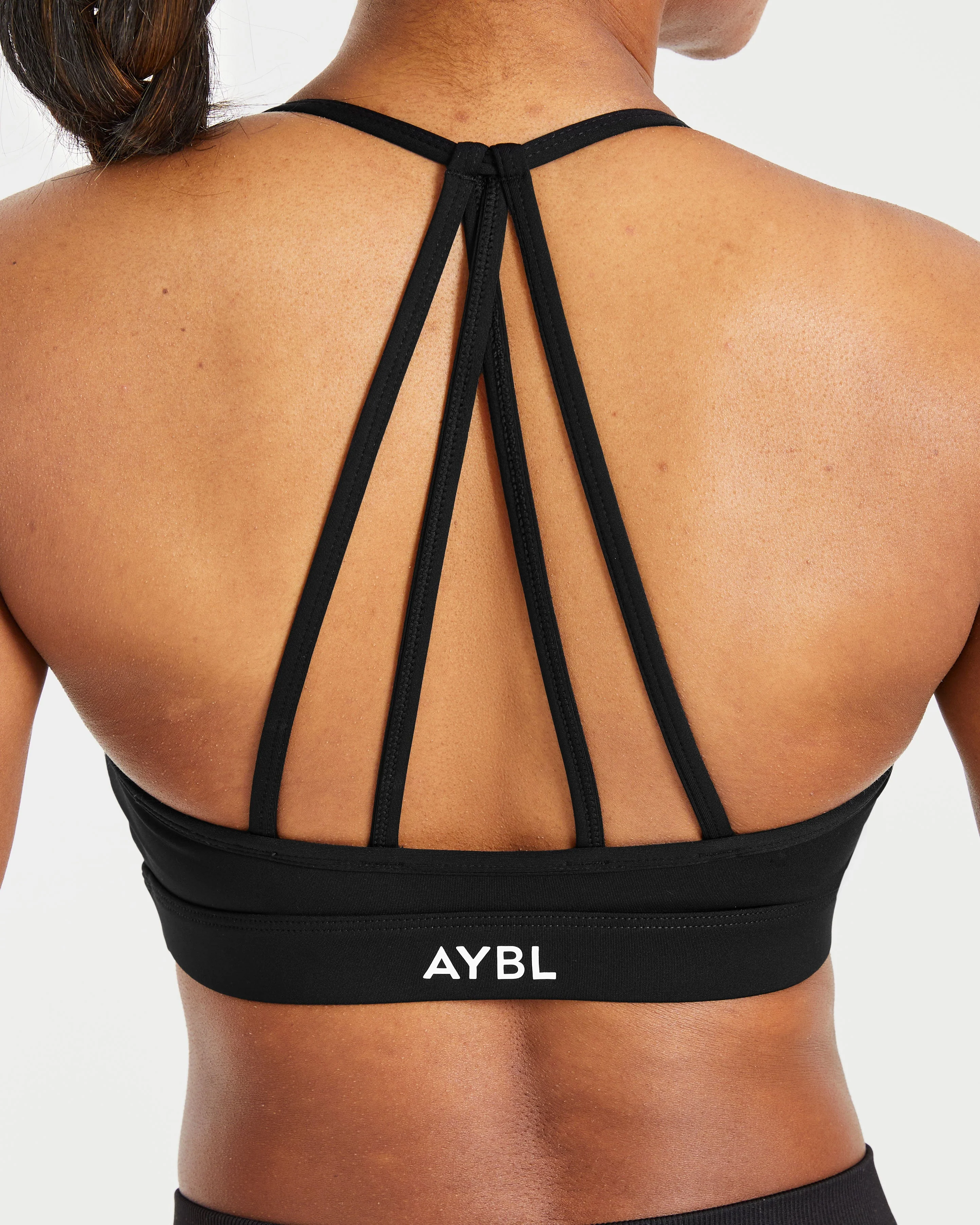 Essential V Neck Strappy Sports Bra - Black - Image 6