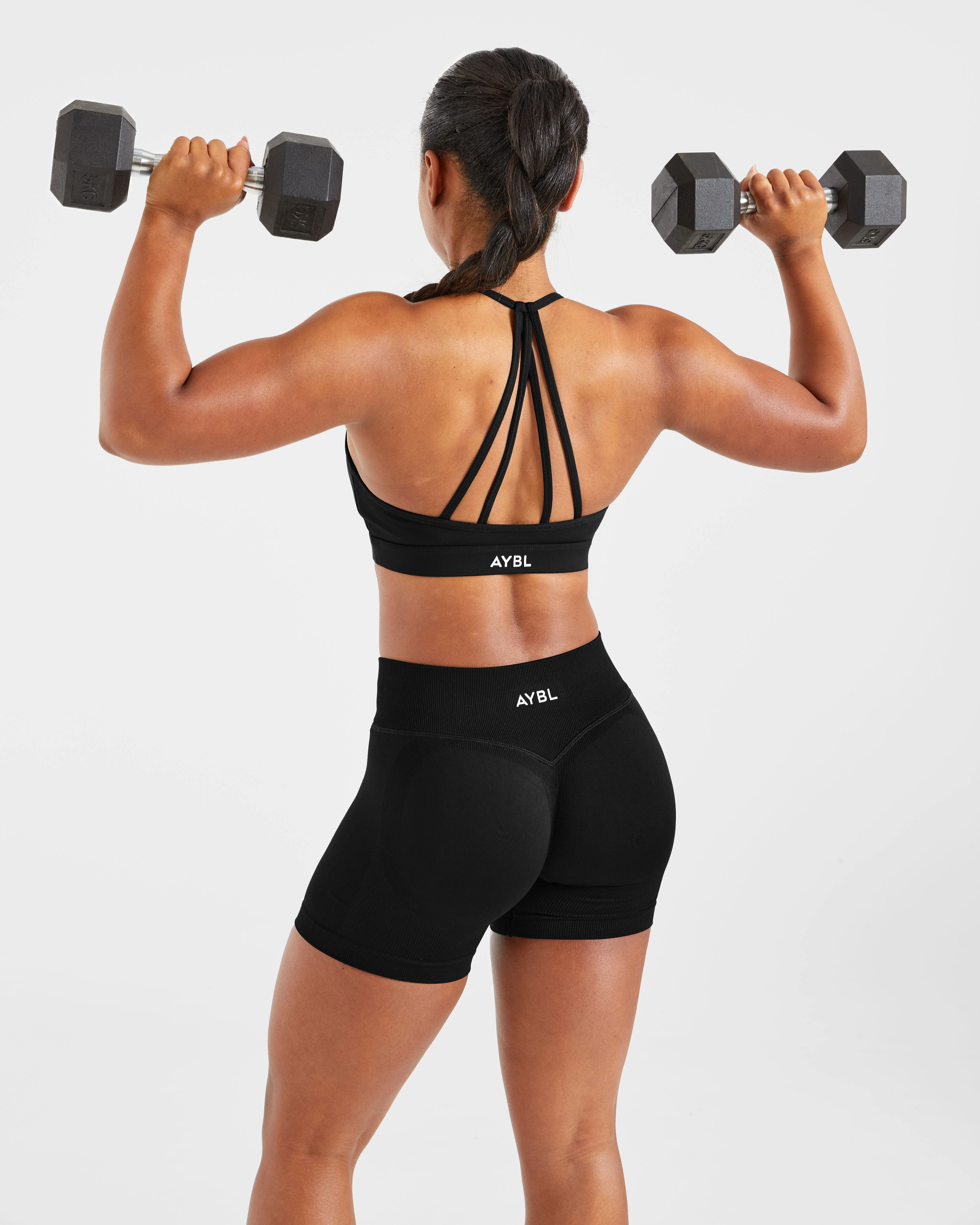 Essential V Neck Strappy Sports Bra - Black - Image 8