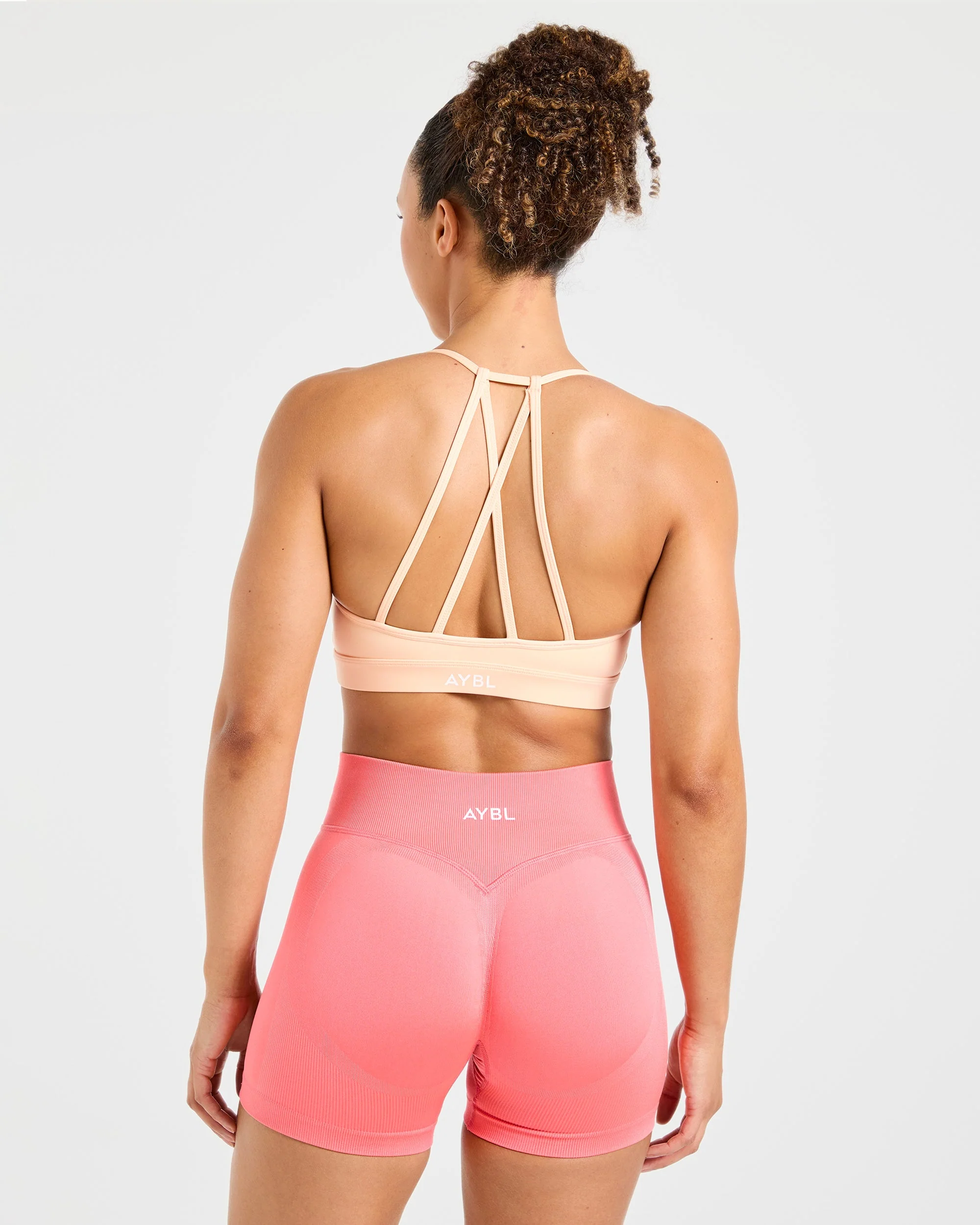 Essential V Neck Strappy Sports Bra - Pastel Peach - Image 2