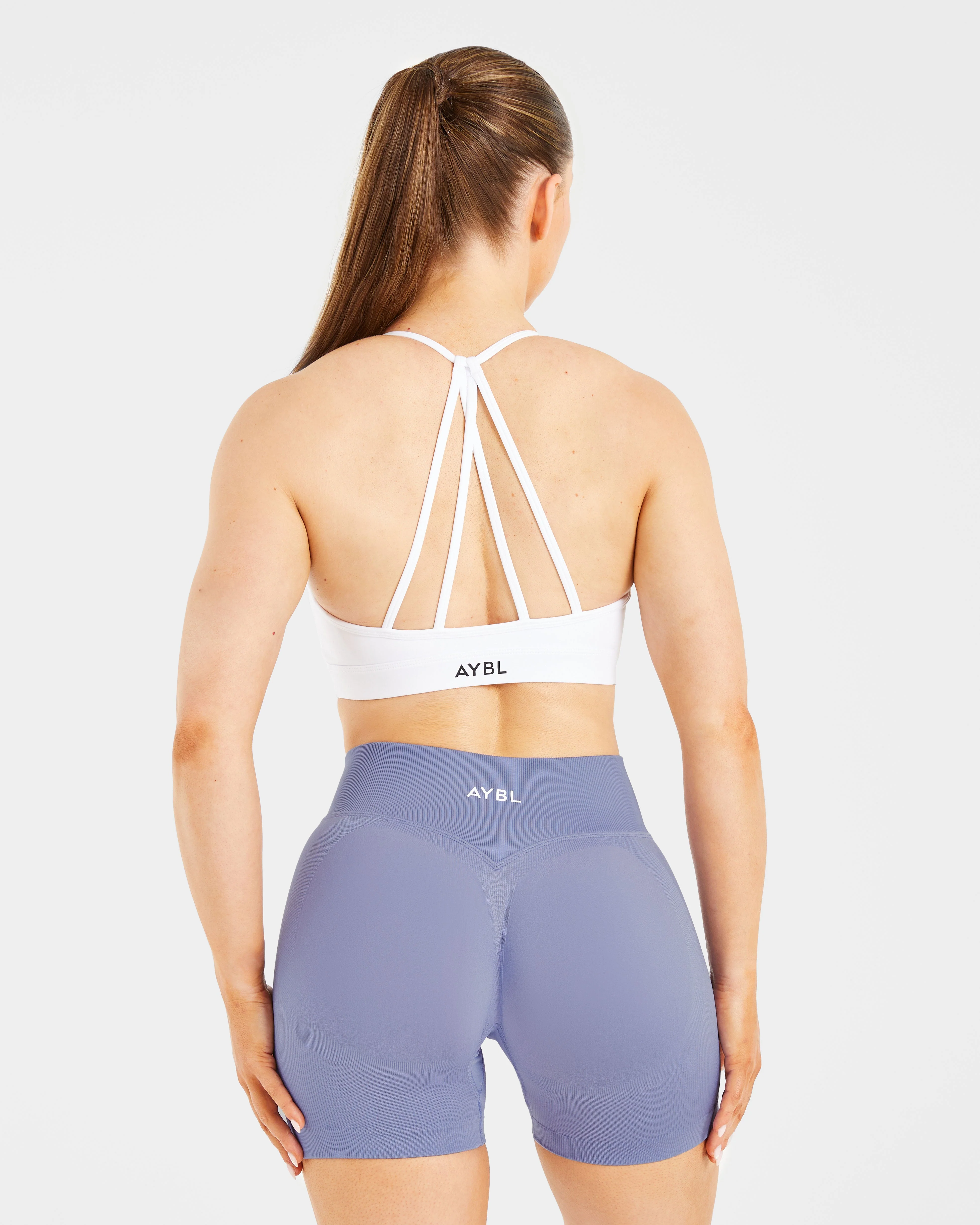 Essential V Neck Strappy Sports Bra - White - Image 2