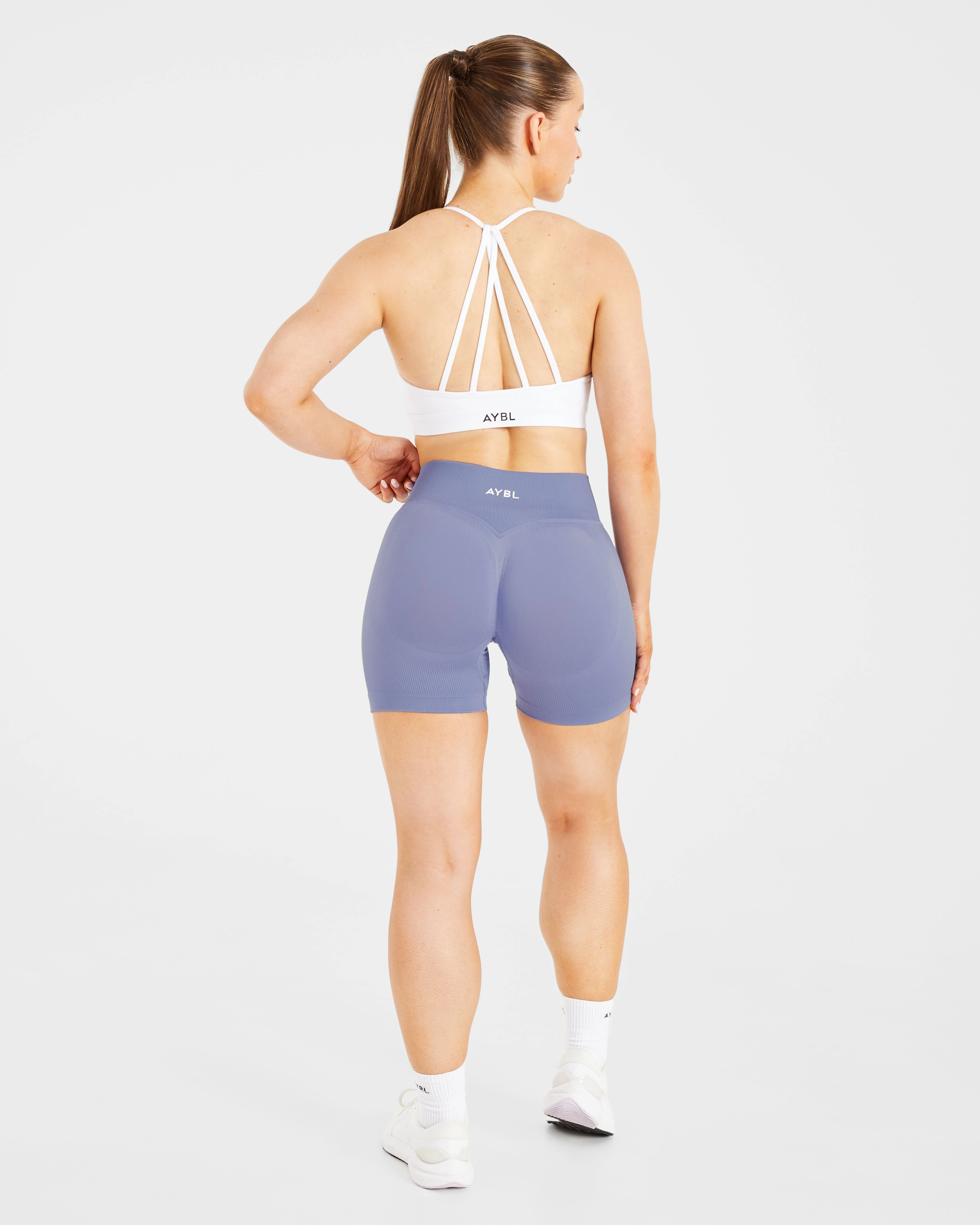 Essential V Neck Strappy Sports Bra - White - Image 4